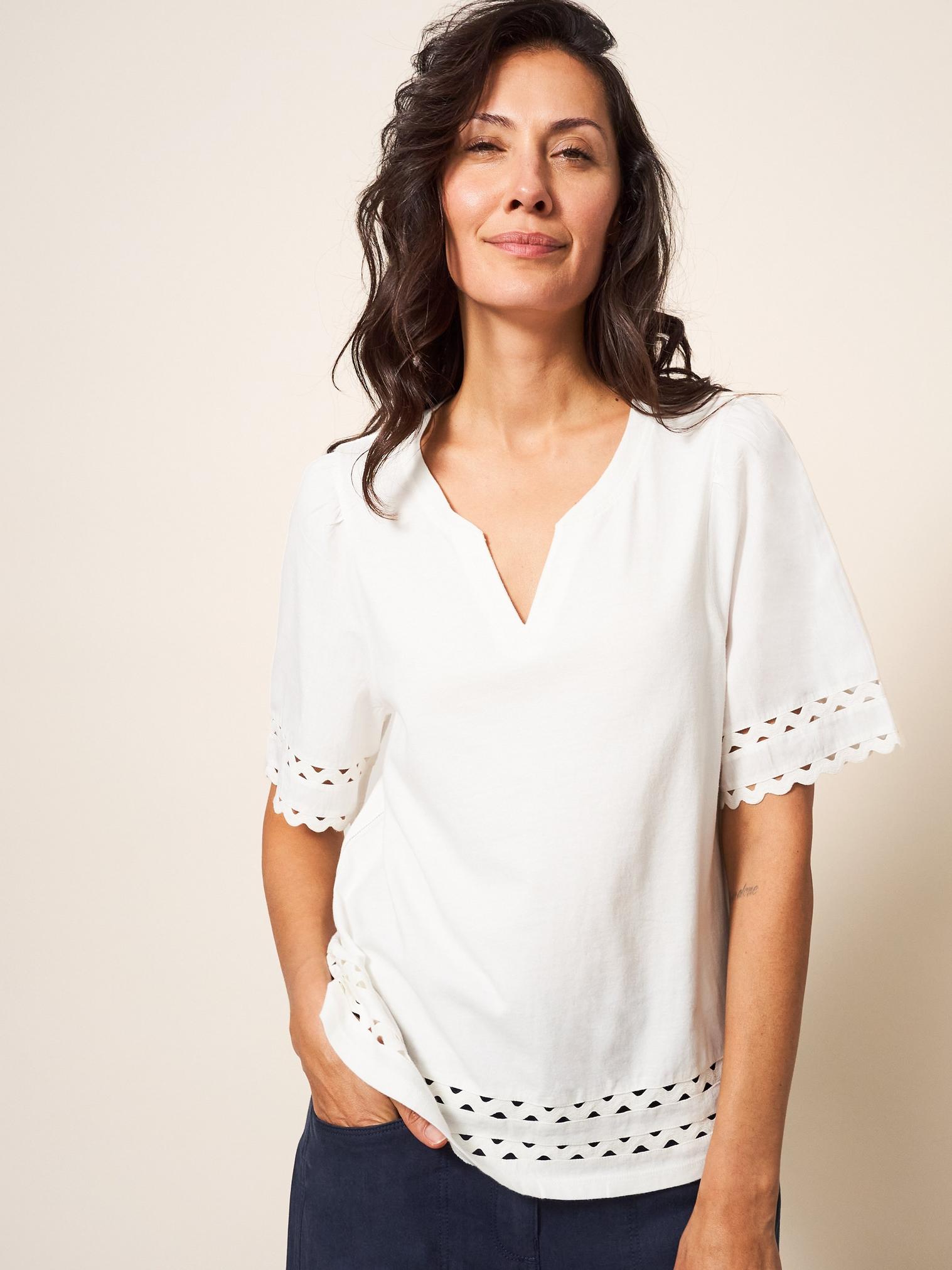 SAGE TRIM TOP in PALE IVORY - LIFESTYLE