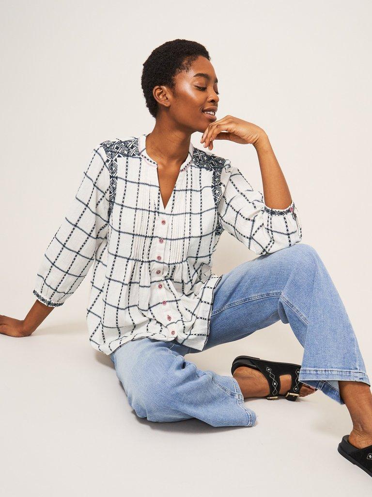 Anya Check Embroidered Shirt in NAT MLT - LIFESTYLE