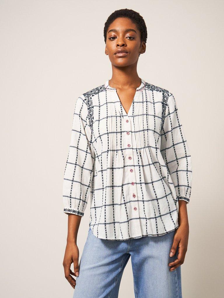Anya Check Embroidered Shirt in NAT MLT - MODEL FRONT
