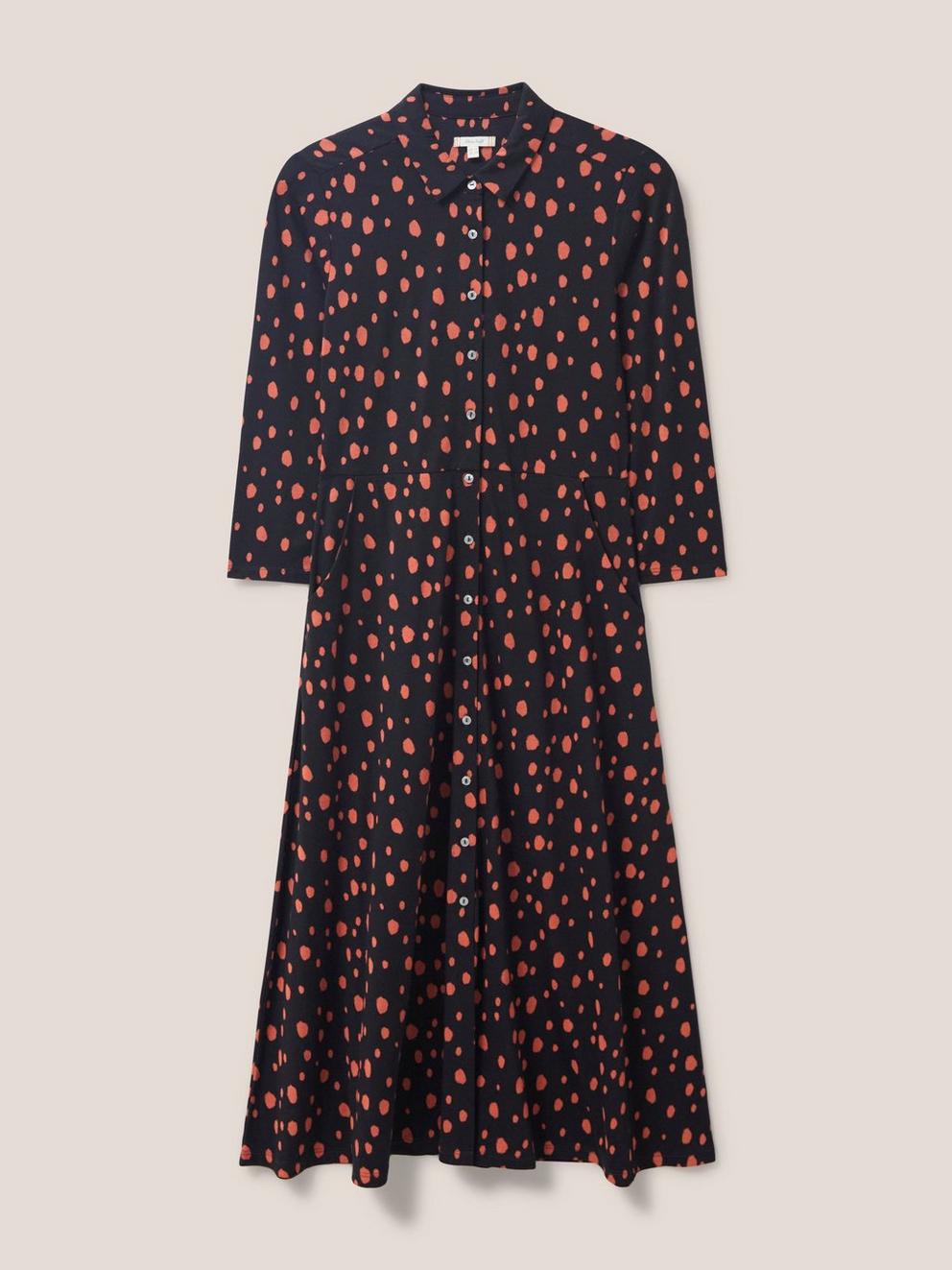 Rua Collared Jersey Midi Dress in PINK MLT - FLAT FRONT