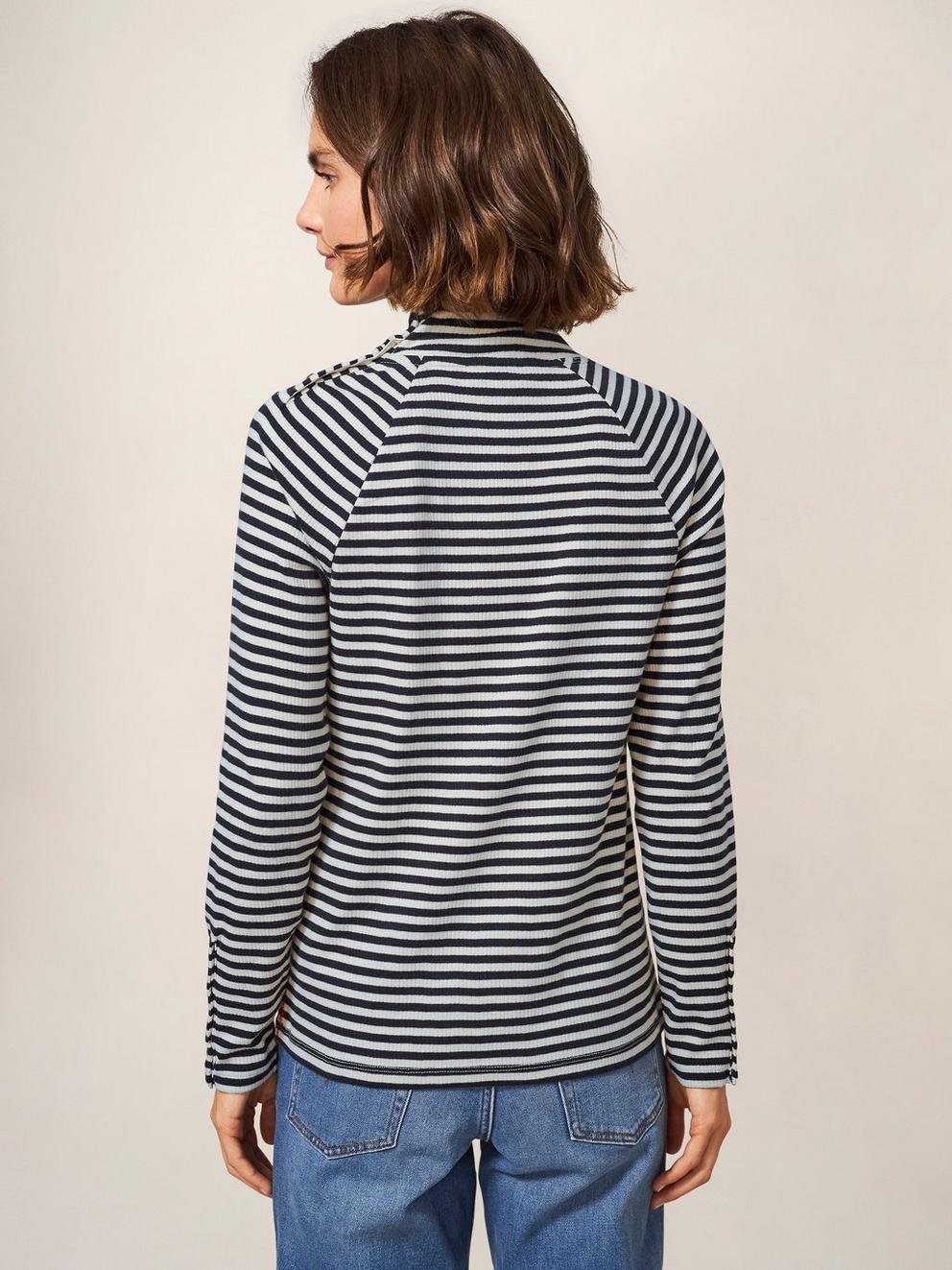 Birdie Button Tee in NAVY MULTI - MODEL BACK