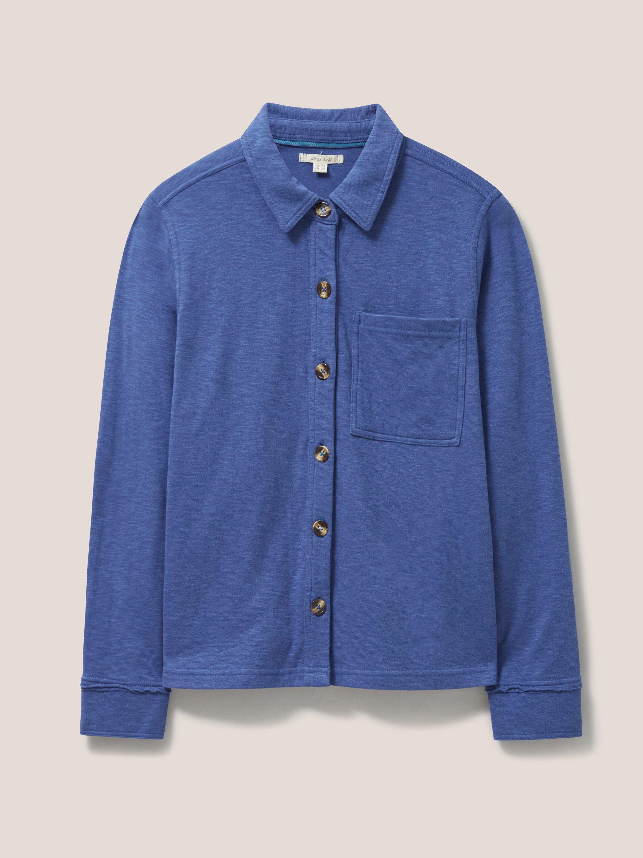 DOUBLE CLOTH JERSEY SHIRT in MID BLUE - FLAT FRONT