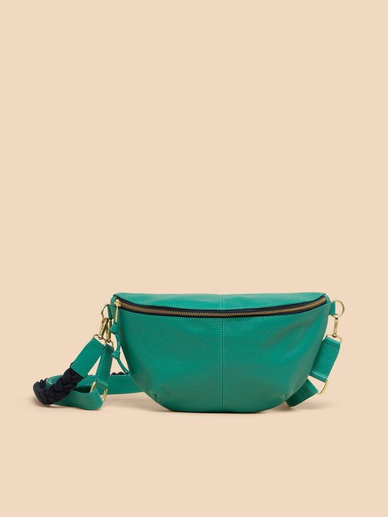 Sebby Leather Sling Bag in BRT GREEN - MODEL FRONT