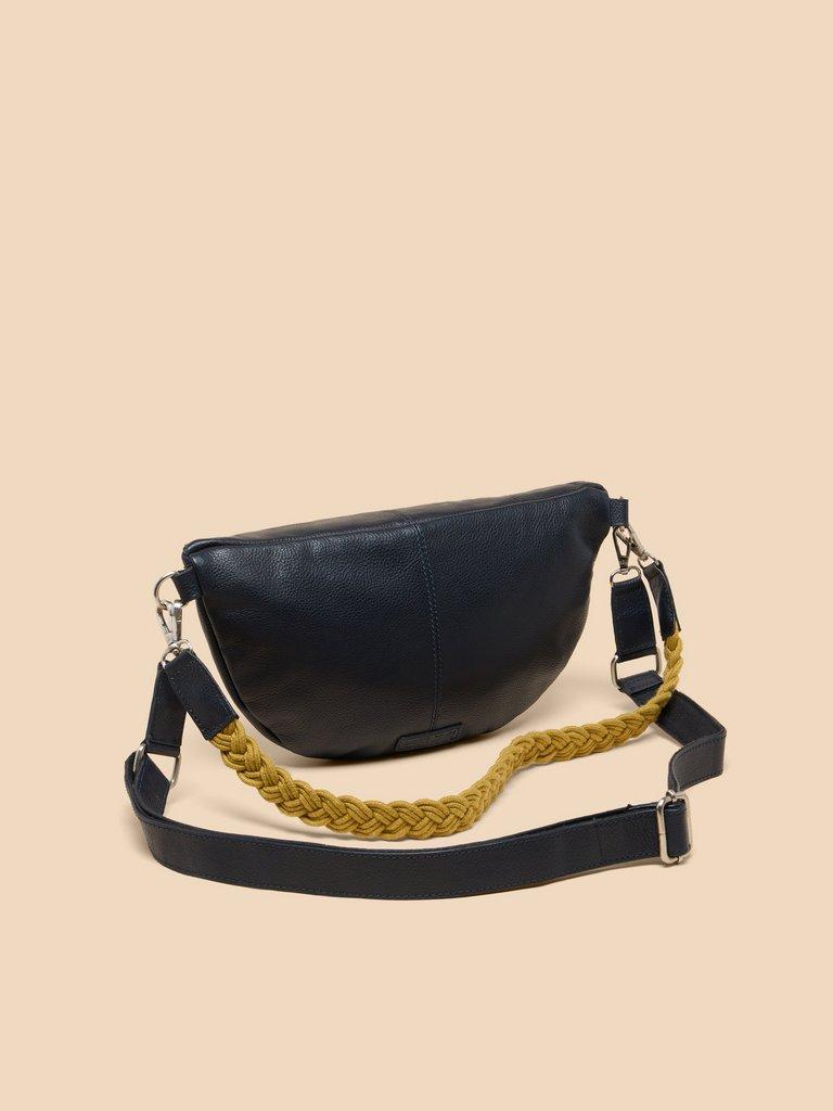 Sebby Leather Sling Bag in DARK NAVY - MODEL BACK