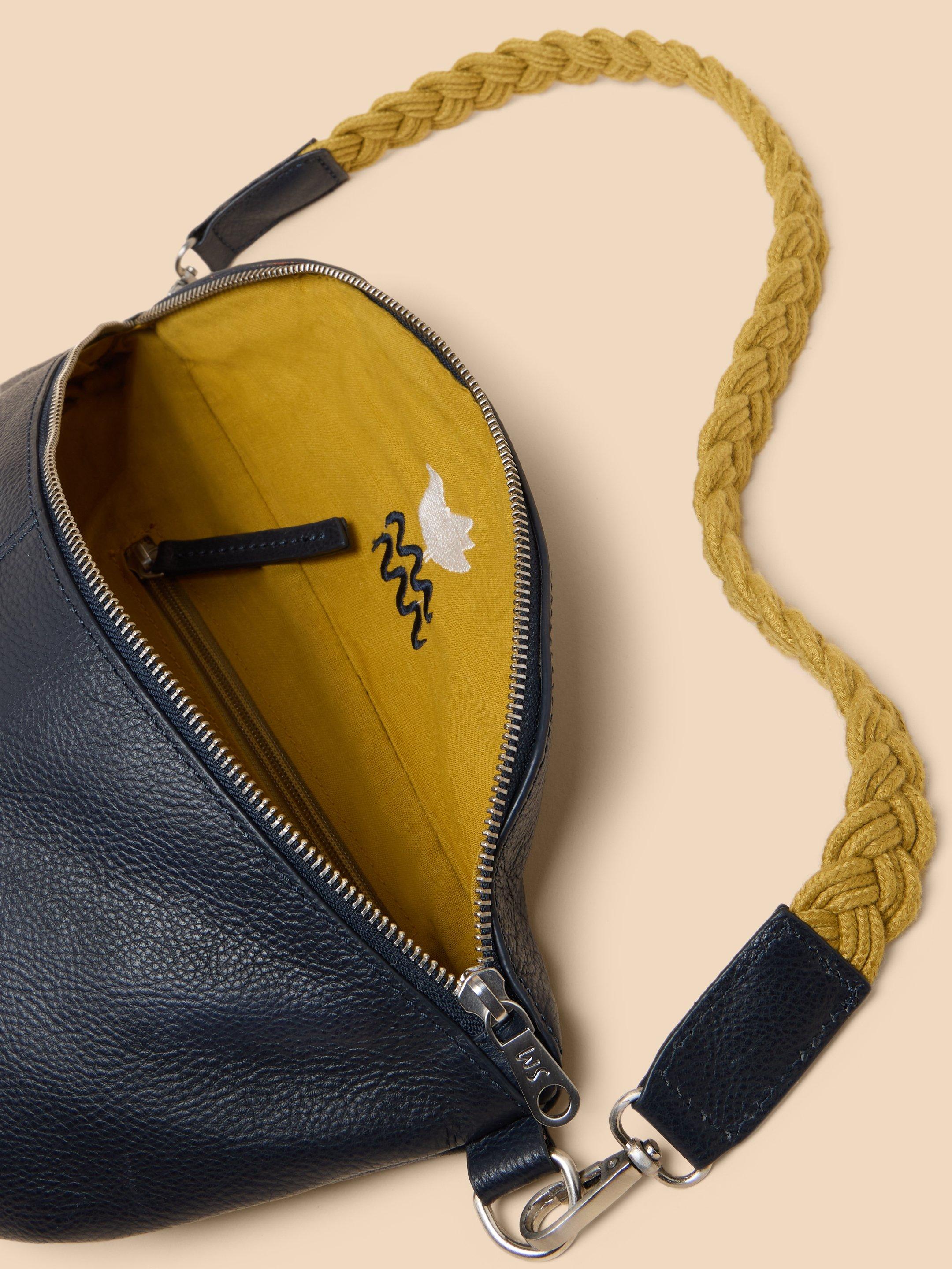 Sebby Leather Sling Bag in DARK NAVY - MODEL DETAIL