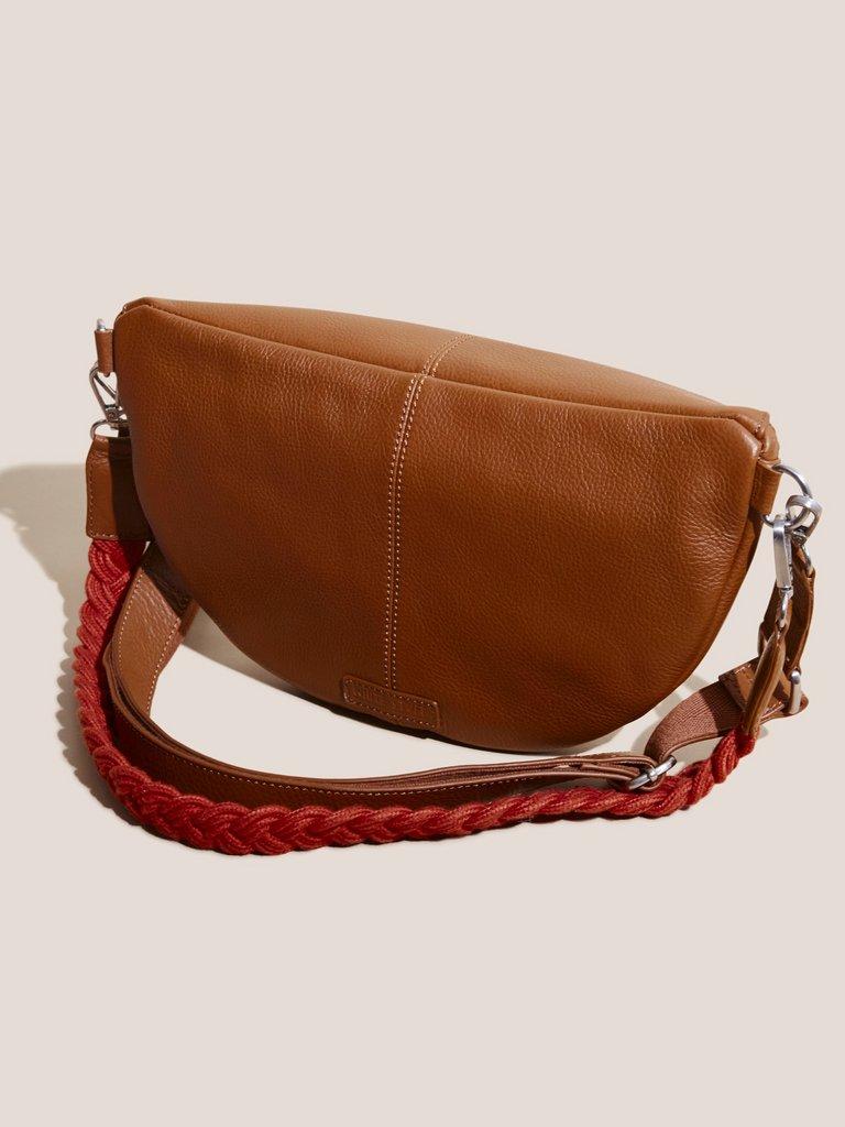 Sebby Leather Sling Bag in MID TAN - FLAT BACK