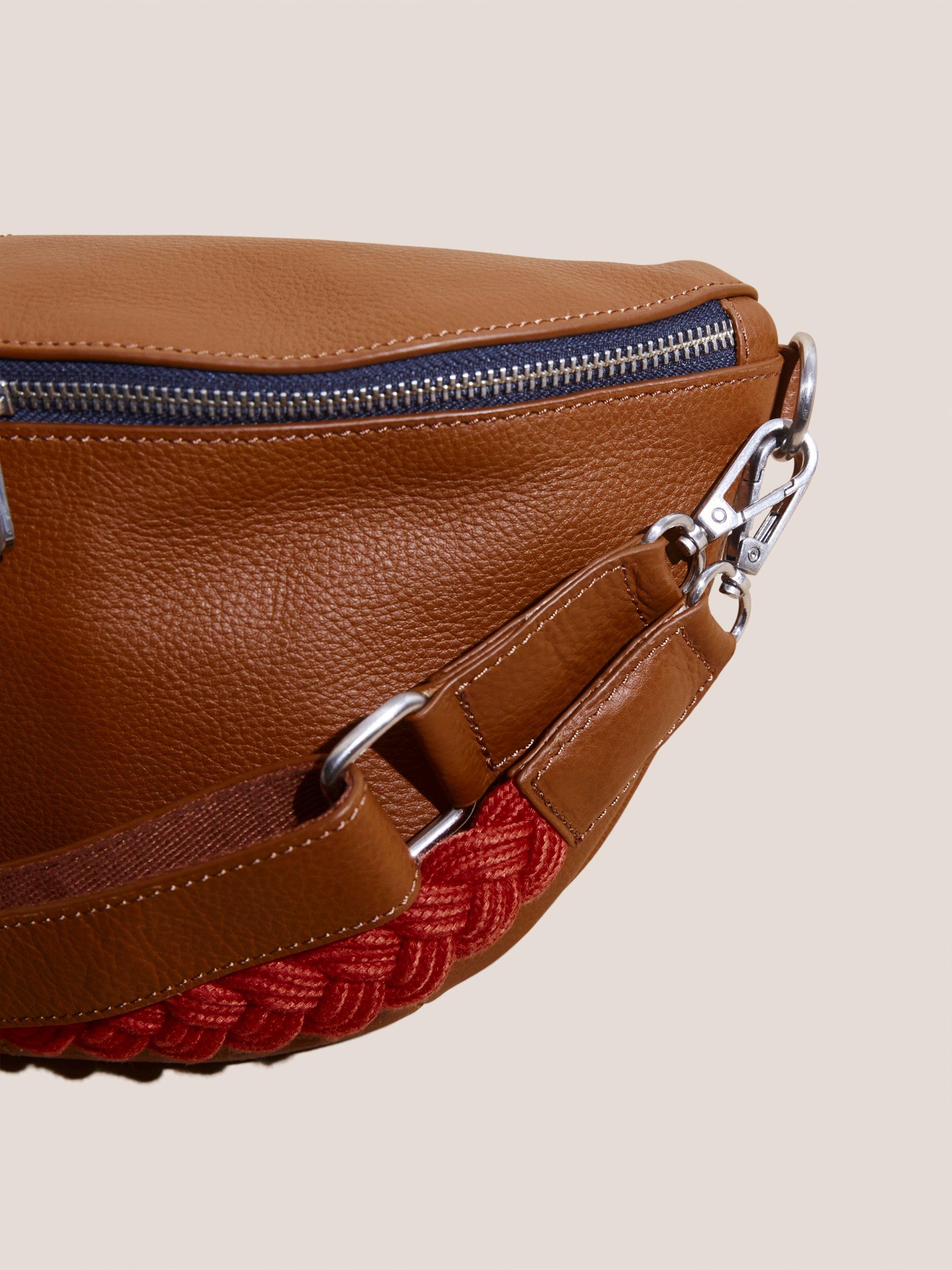 Sebby Leather Sling Bag in MID TAN - FLAT DETAIL