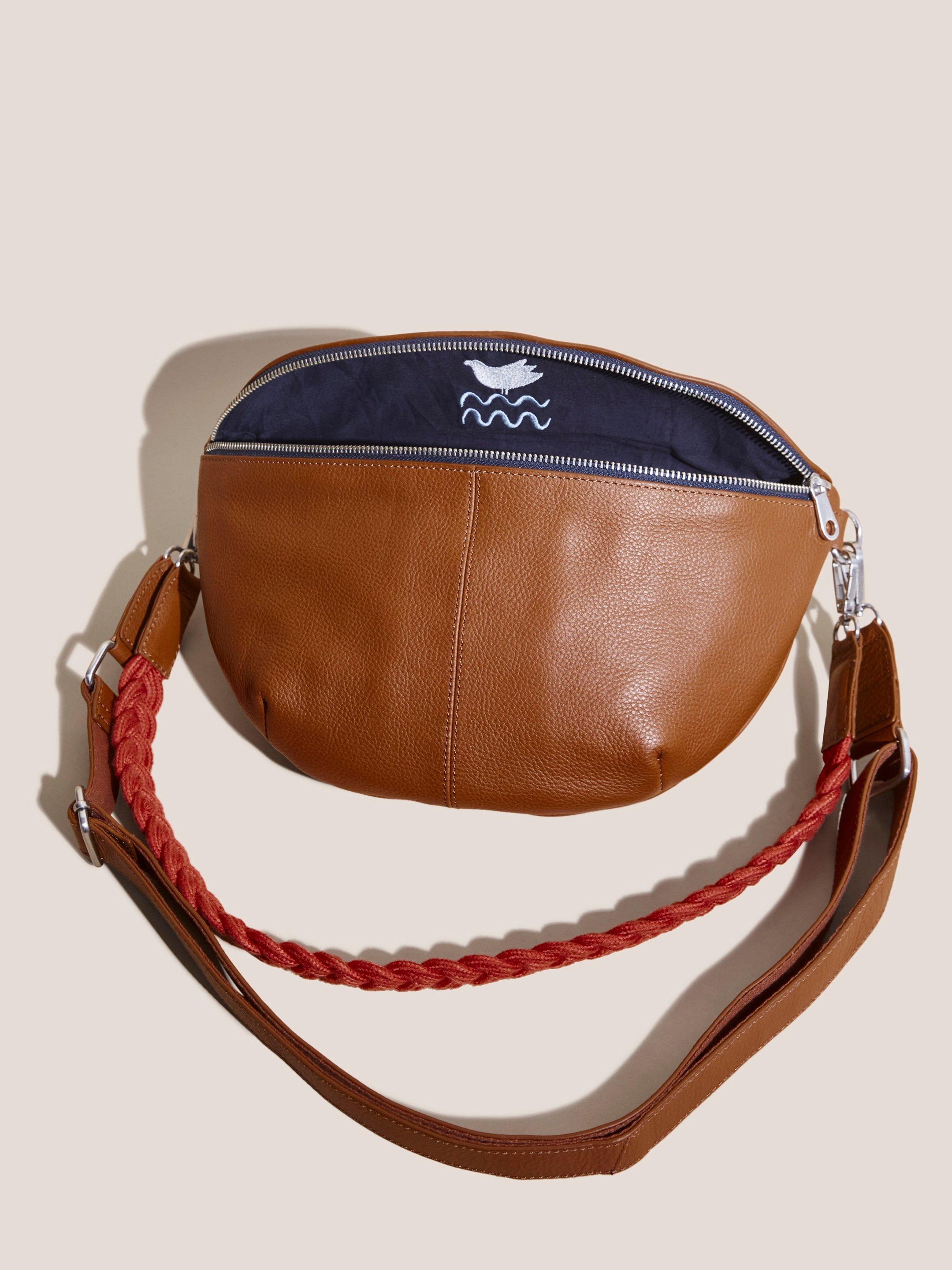 Sebby Leather Sling Bag in MID TAN - FLAT FRONT
