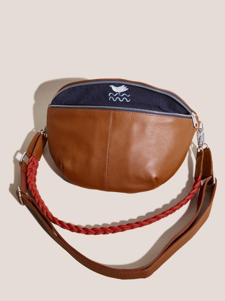 Sebby Leather Sling Bag in MID TAN - FLAT FRONT