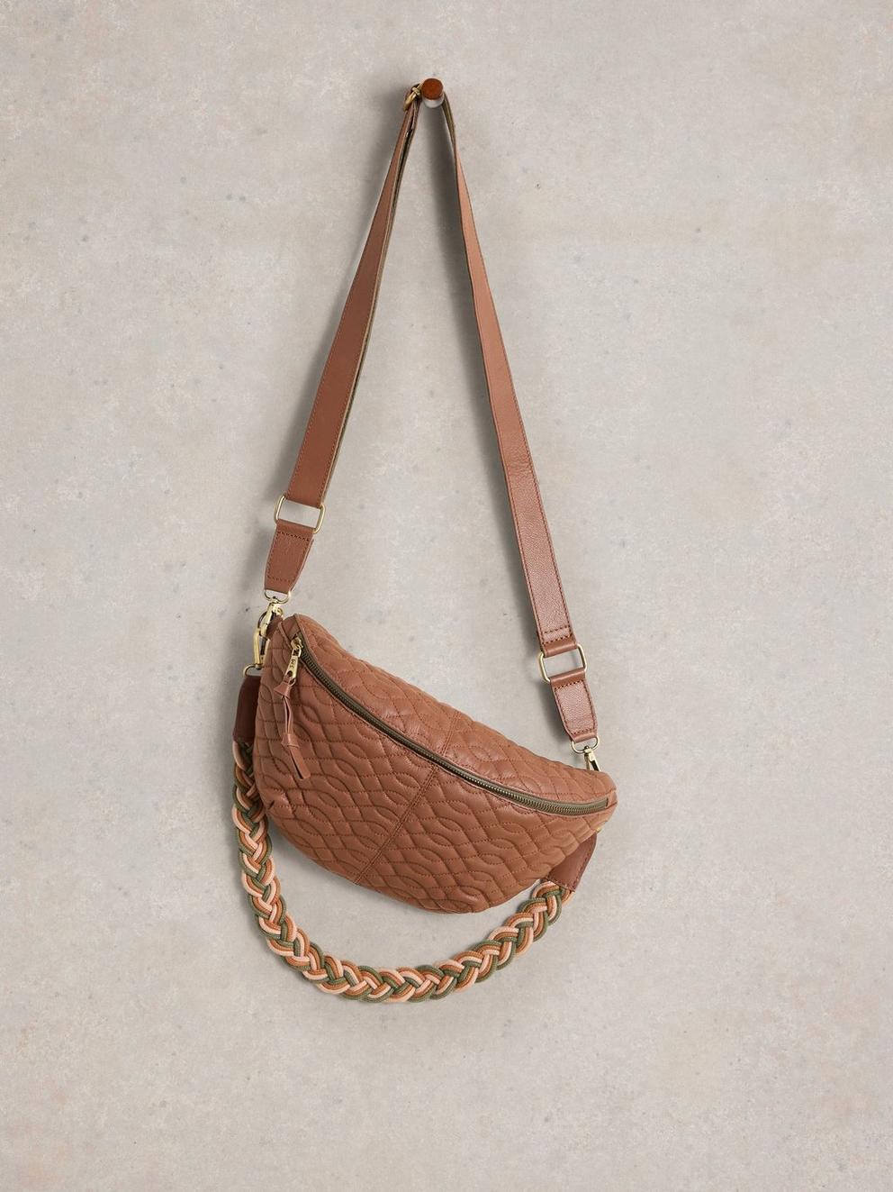 Sebby Leather Sling Bag in MID TAN - FLAT FRONT