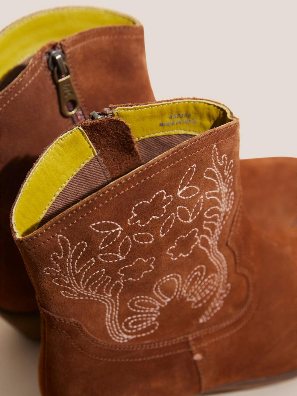 Embroidered Western Boot in MID TAN - FLAT DETAIL