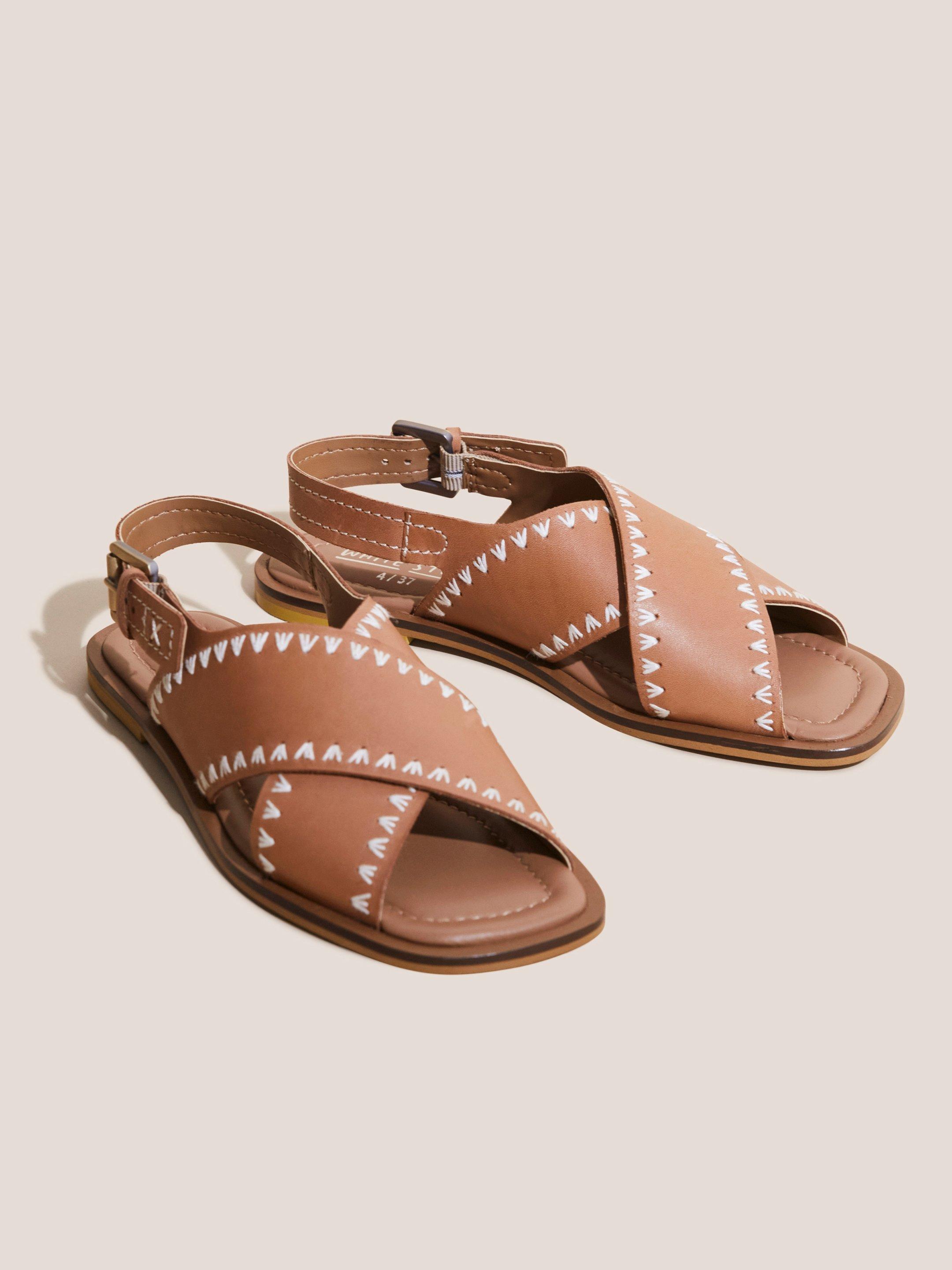 Craft Leather Sandal in MID TAN - FLAT FRONT