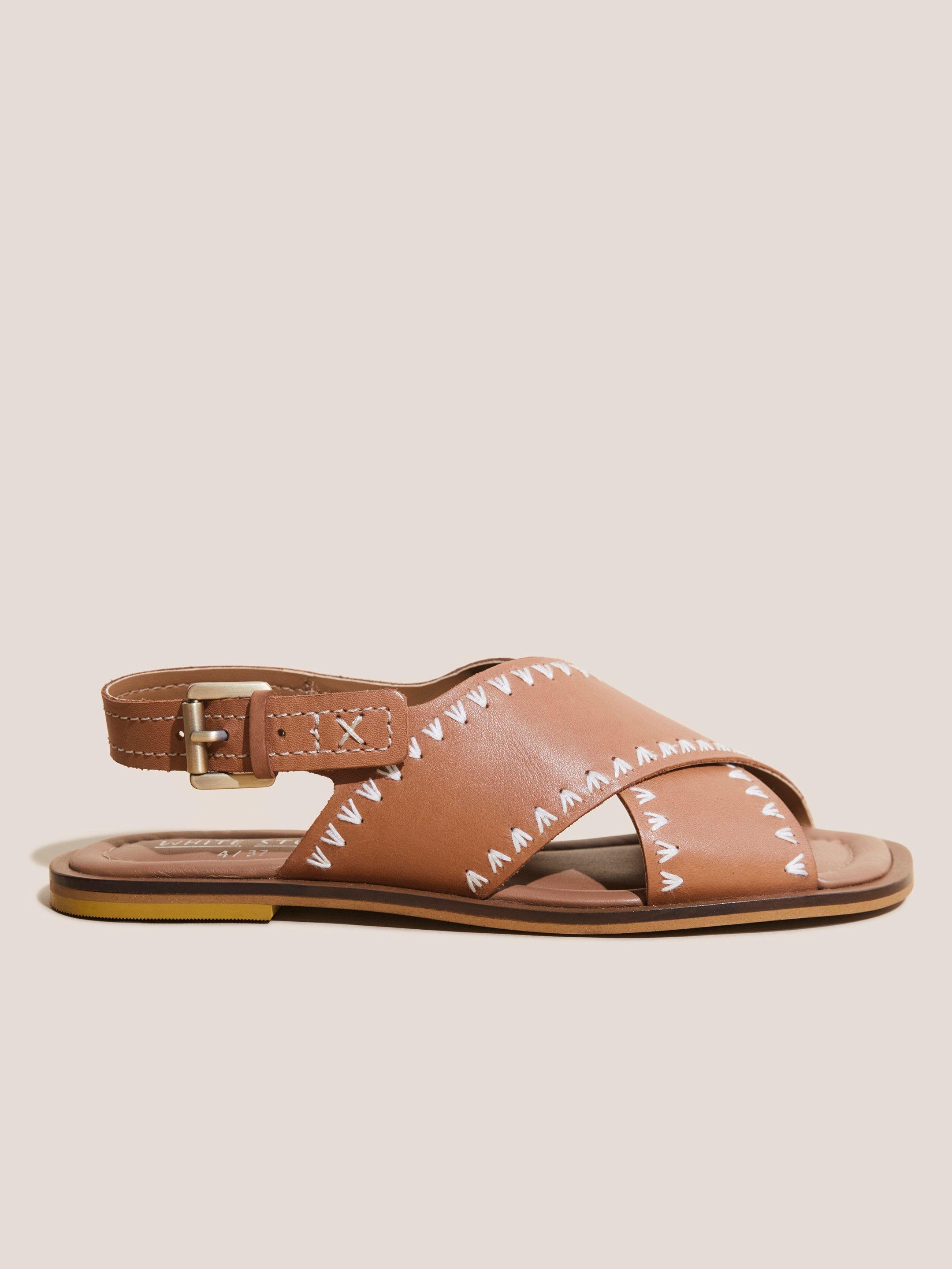Craft Leather Sandal in MID TAN - MODEL FRONT