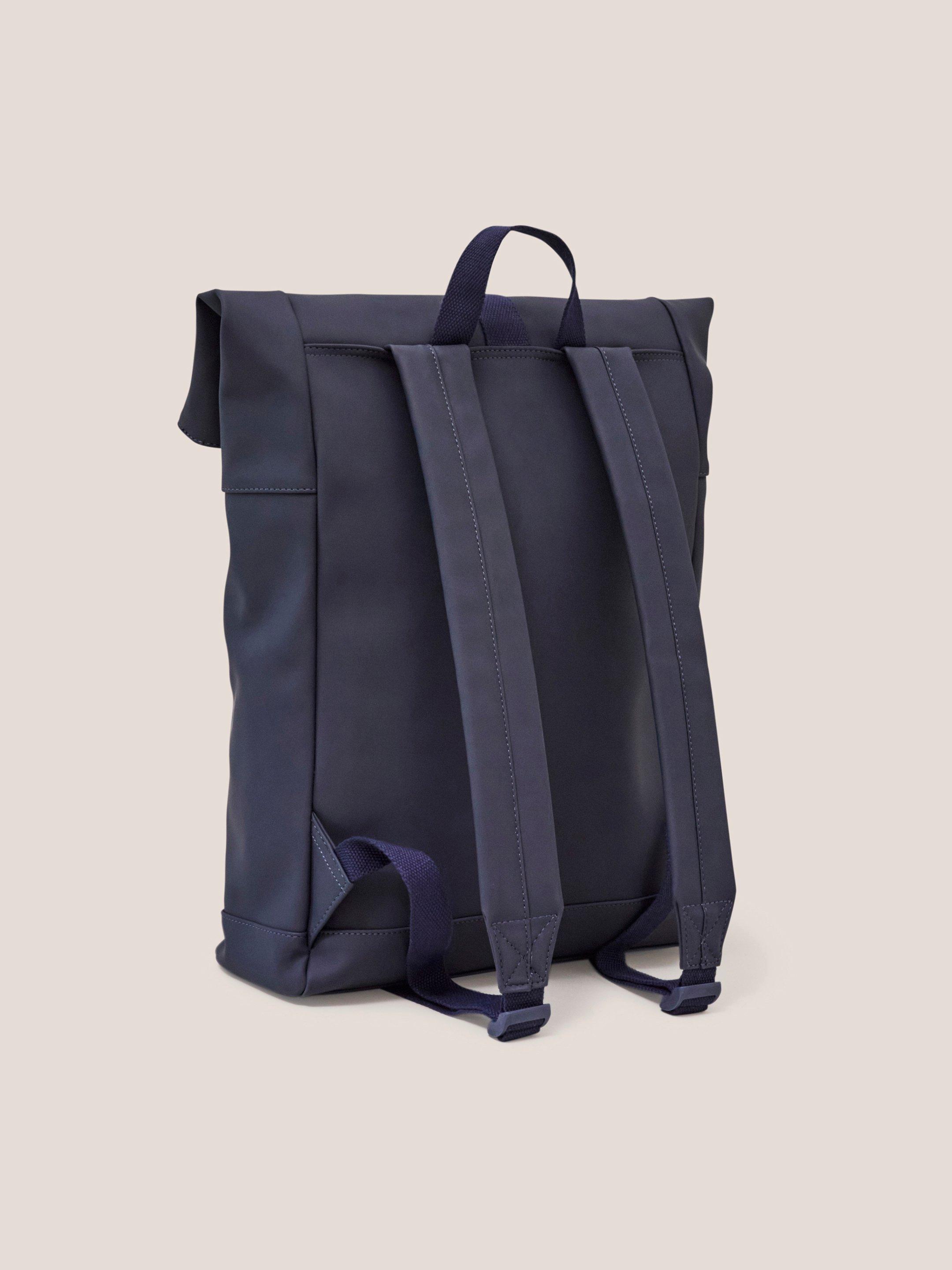 Rubberised Backpack in DARK NAVY - FLAT BACK