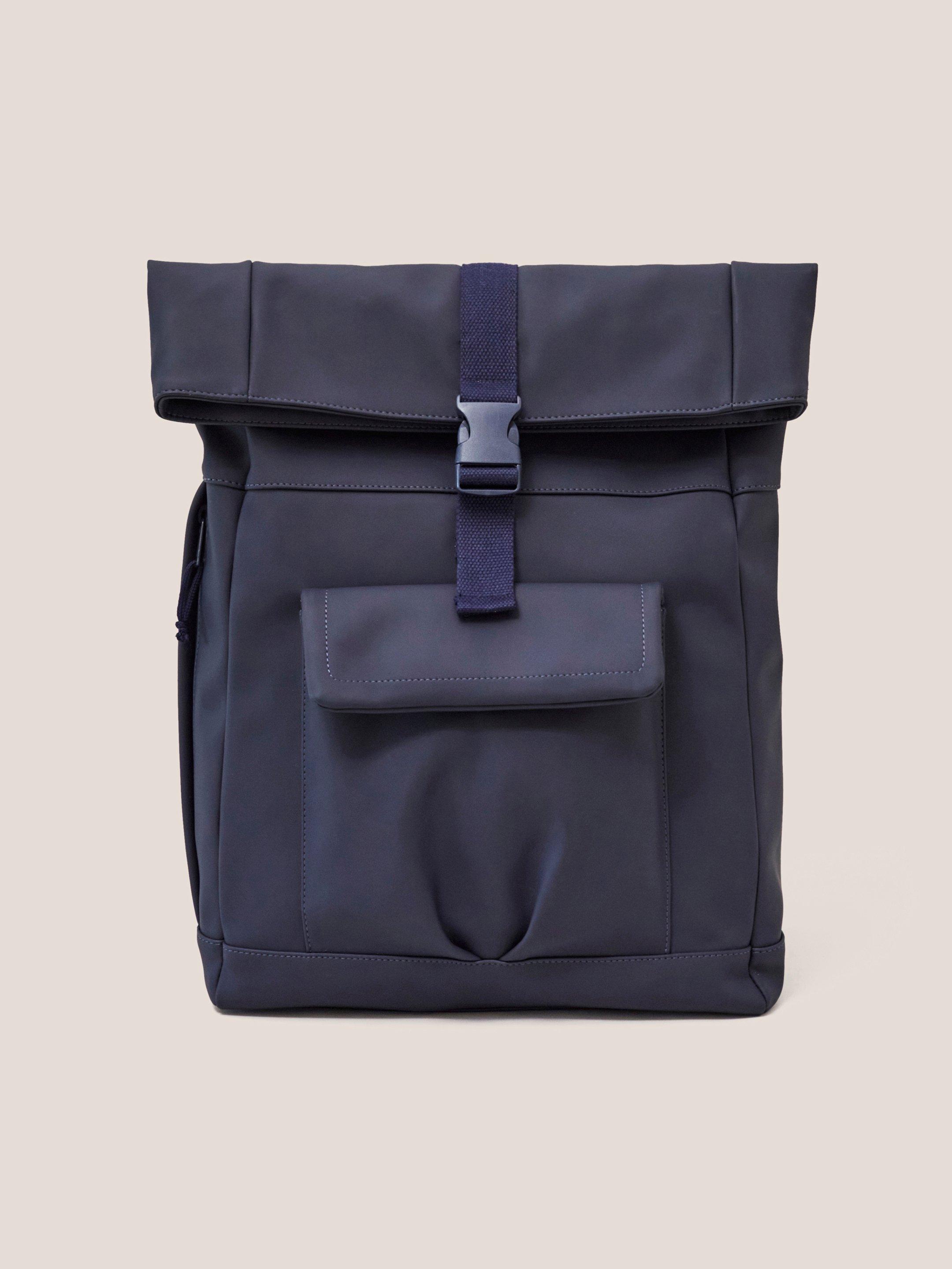 Rubberised Backpack in DARK NAVY - MODEL FRONT