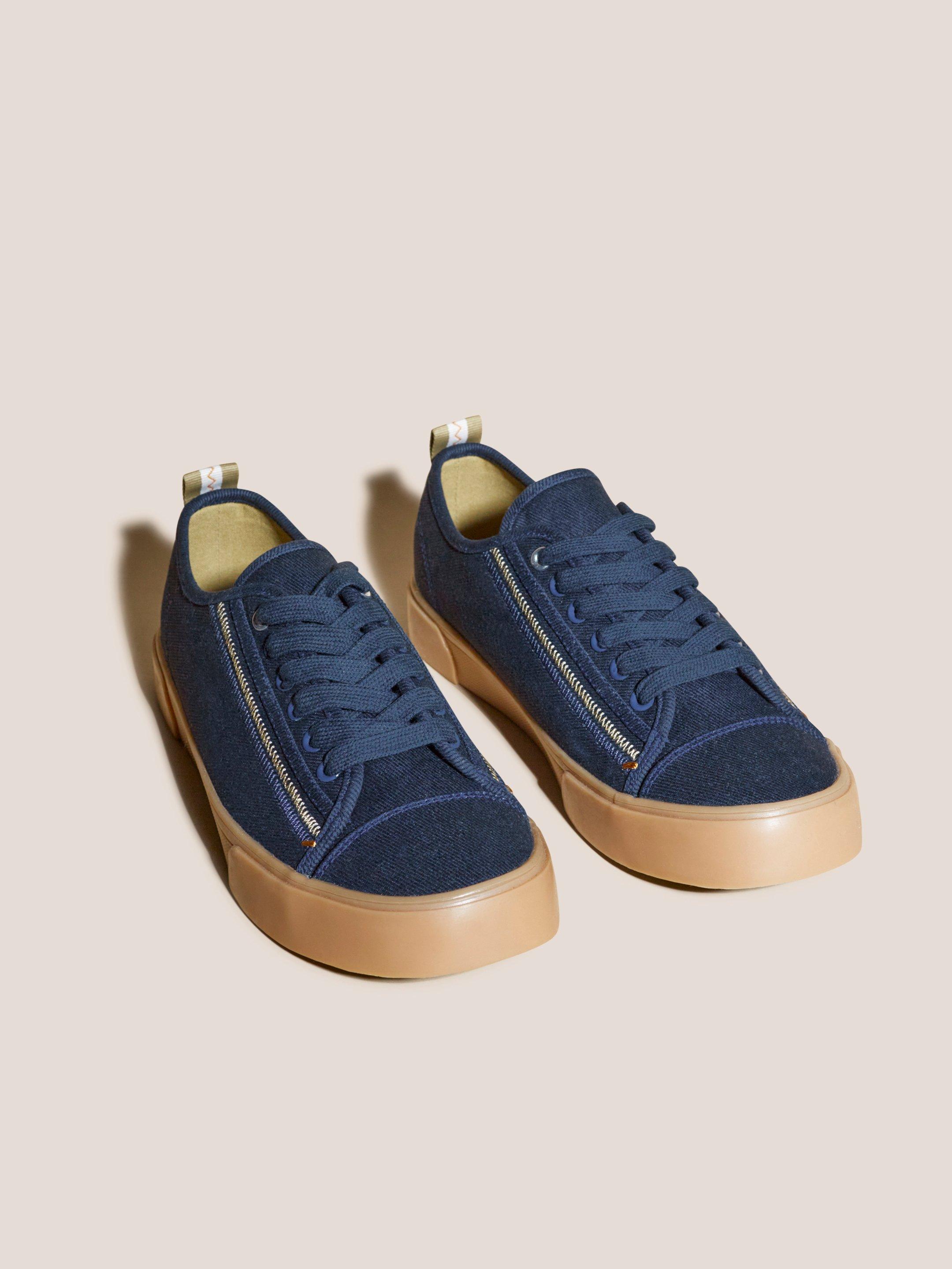 Canvas Lace Up Plimsolls in NAVY MULTI - FLAT FRONT