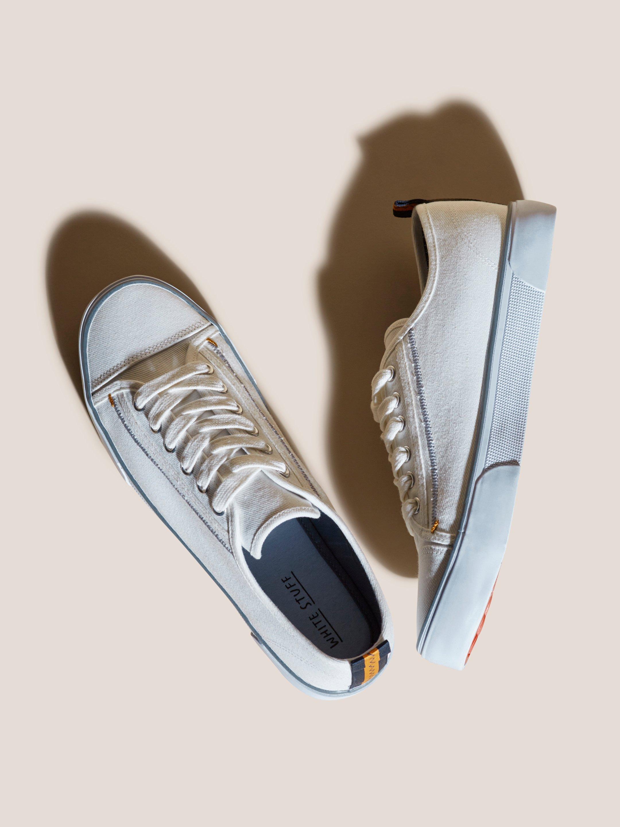 Canvas Lace Up Plimsolls in WHITE MLT - FLAT BACK