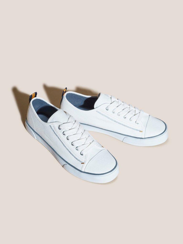 Canvas Lace Up Plimsolls in WHITE MLT - FLAT FRONT
