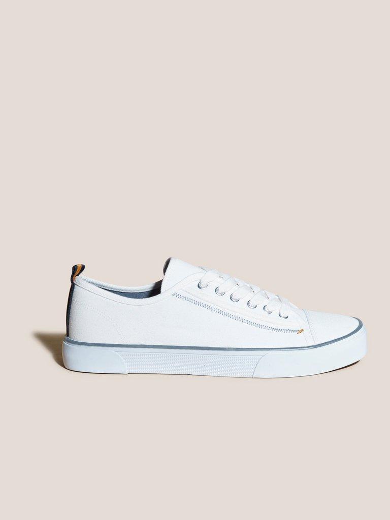 Canvas Lace Up Plimsolls in WHITE MLT - MODEL FRONT
