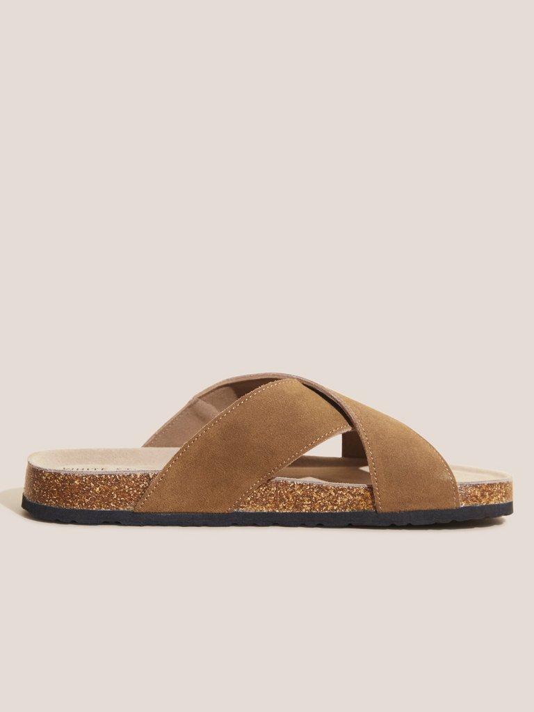 Crossover Footbed Sandal in MID TAN - MODEL FRONT