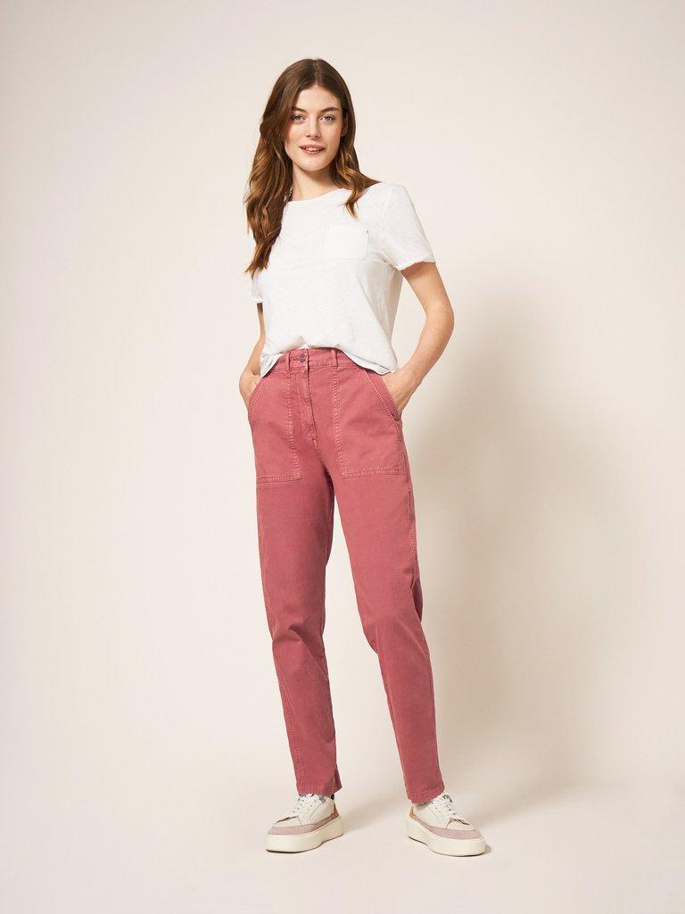 Topshop cord utility straight leg pants in pink