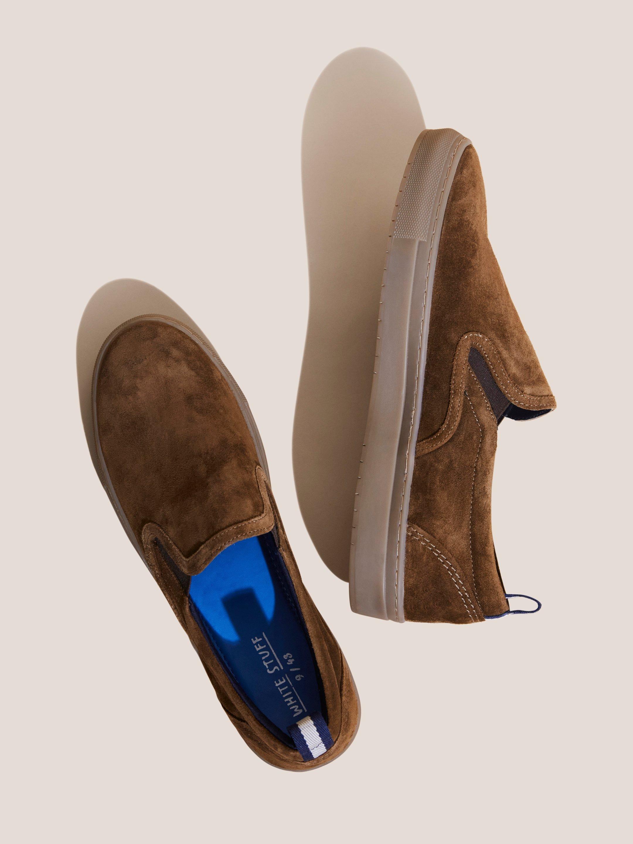 Suede Slip On Trainer in MID TAN - FLAT BACK