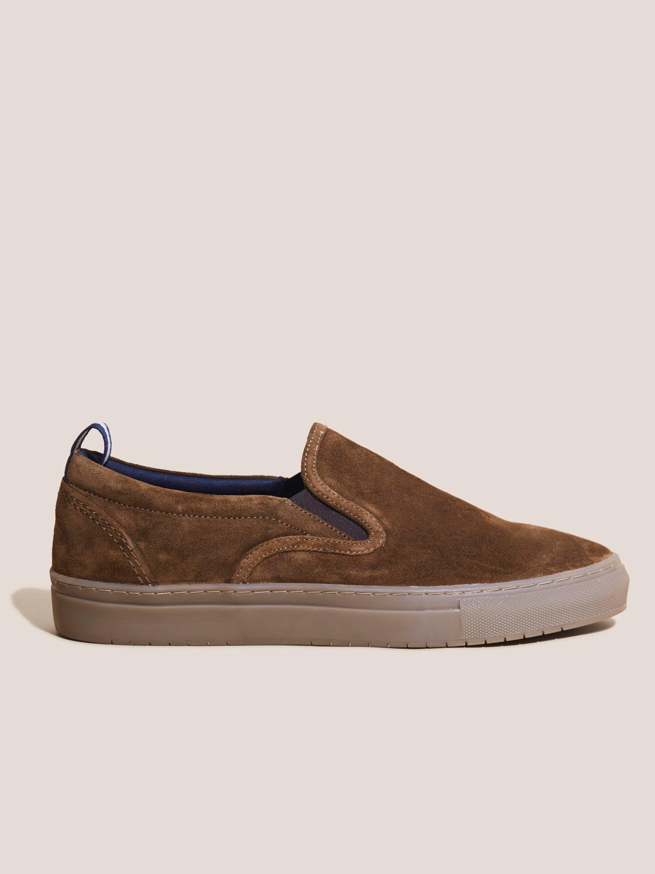 Suede Slip On Trainer in MID TAN - MODEL FRONT