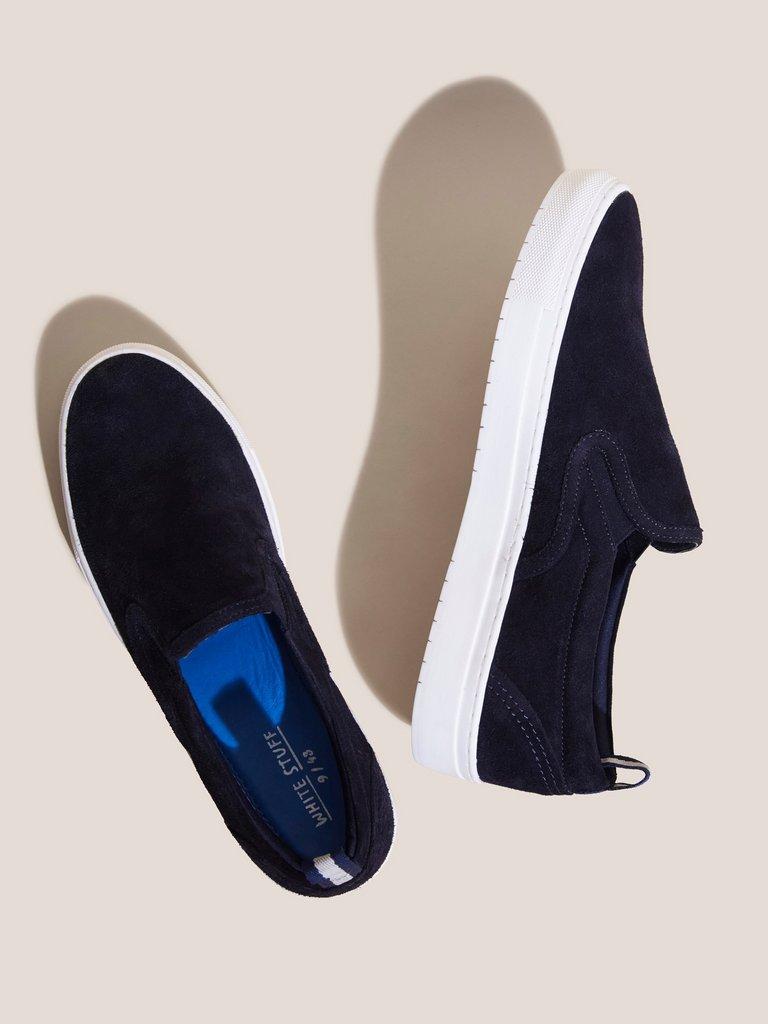 Suede Slip On Trainer in NAVY MULTI - FLAT BACK