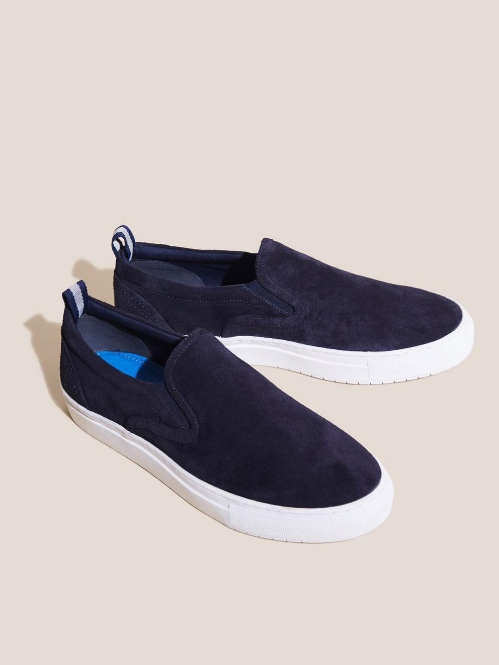 Suede Slip On Trainer in NAVY MULTI - FLAT FRONT