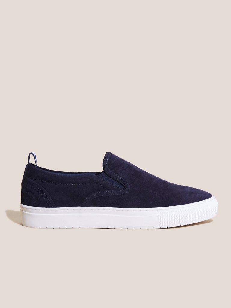 Suede Slip On Trainer in NAVY MULTI - MODEL FRONT