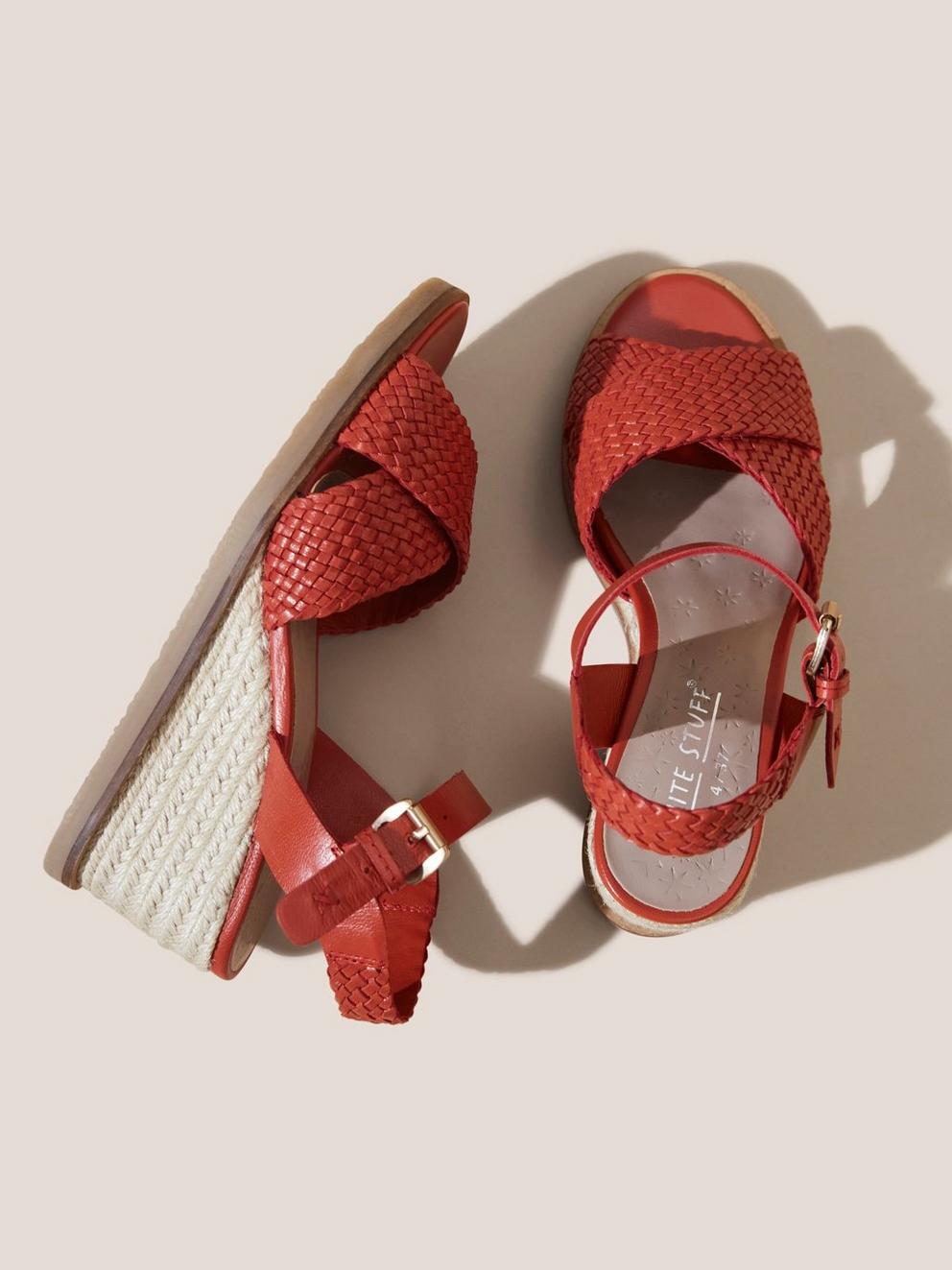 Leather Wedge Woven Sandal in BRT ORANGE - FLAT BACK