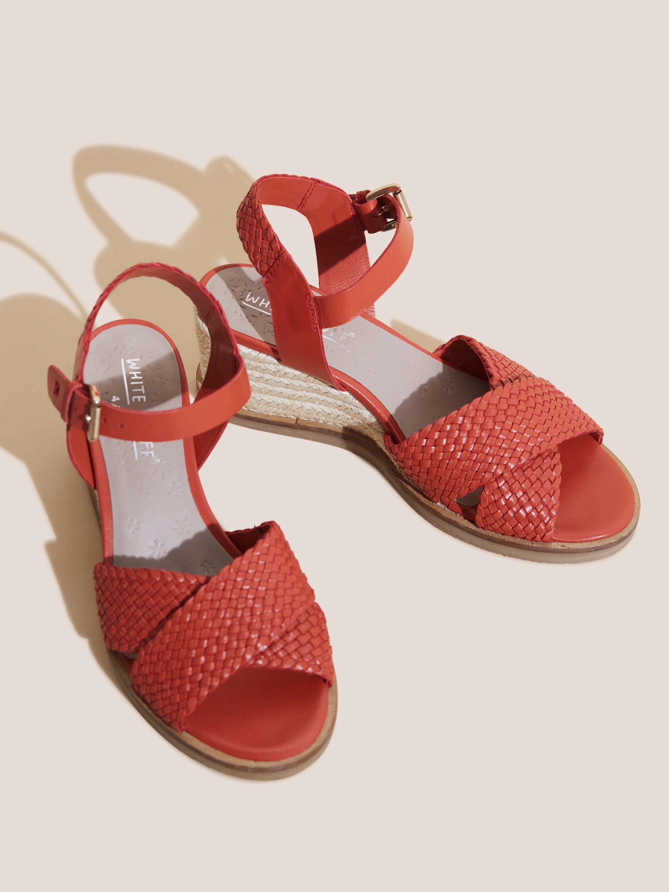 Leather Wedge Woven Sandal in BRT ORANGE - FLAT FRONT