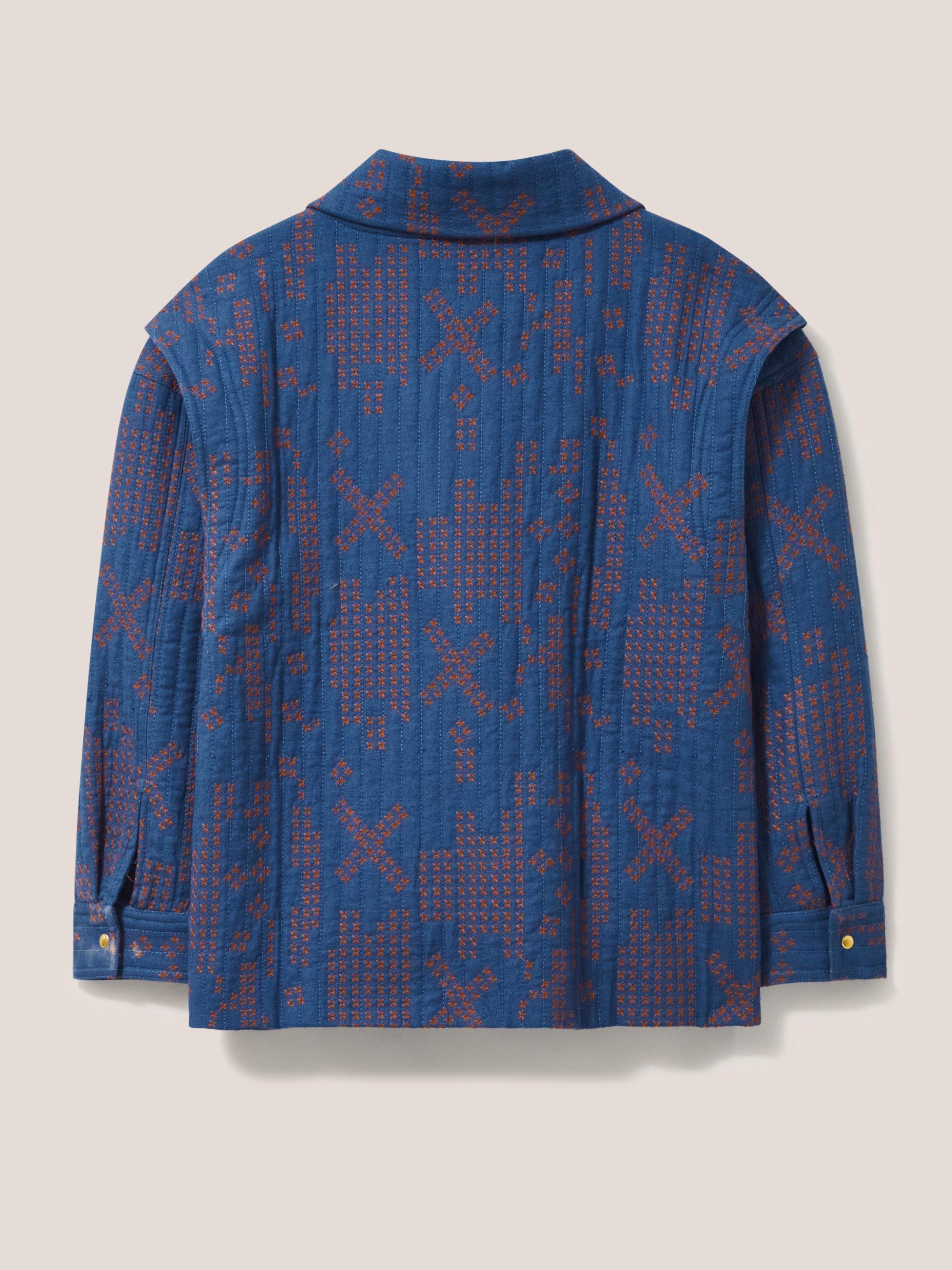 Della Cross Stitch Jacket in BLUE MLT - FLAT BACK