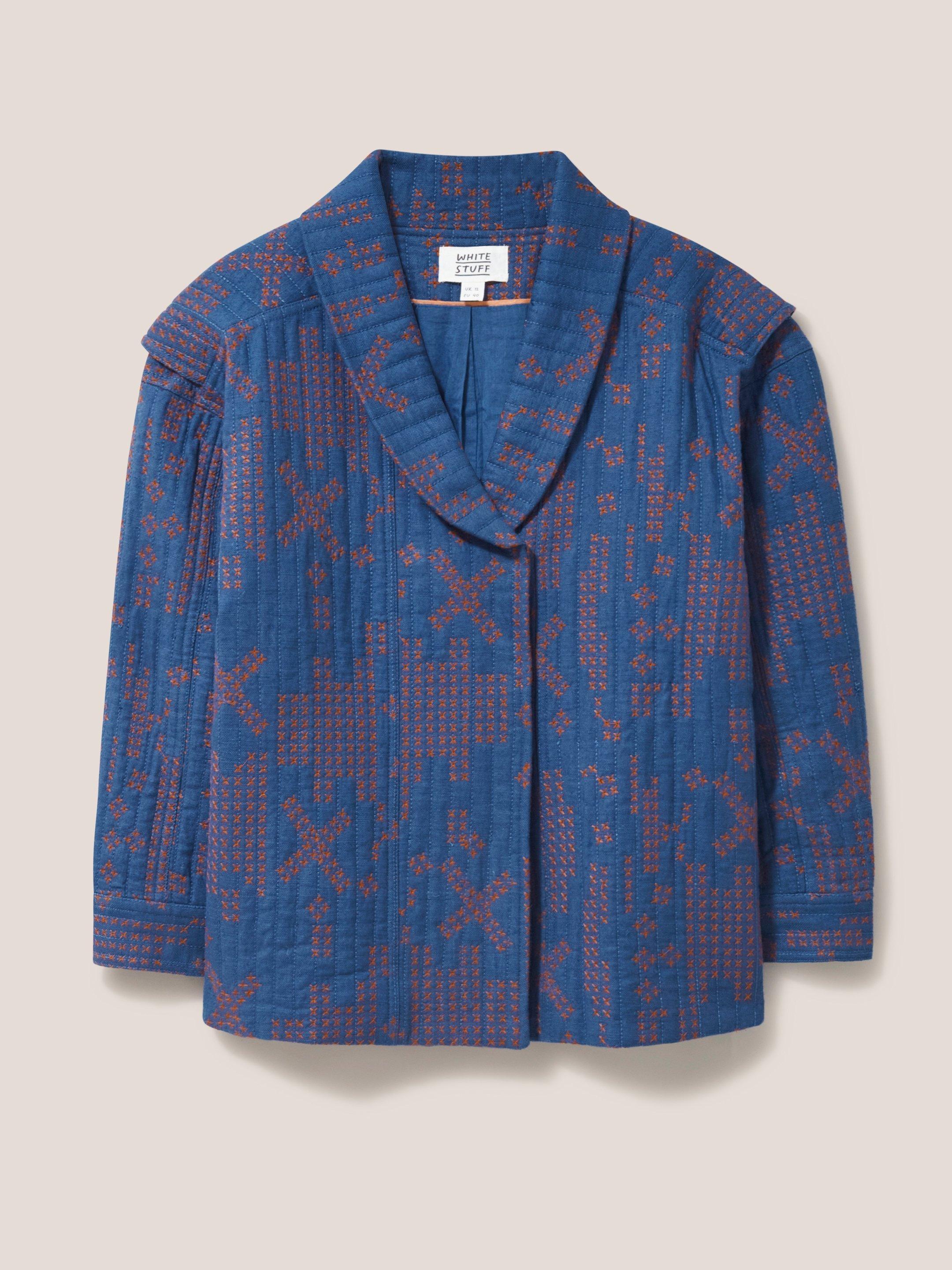 Della Cross Stitch Jacket in BLUE MLT - FLAT FRONT