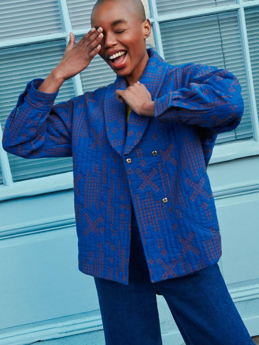 Della Cross Stitch Jacket in BLUE MLT - MIXED