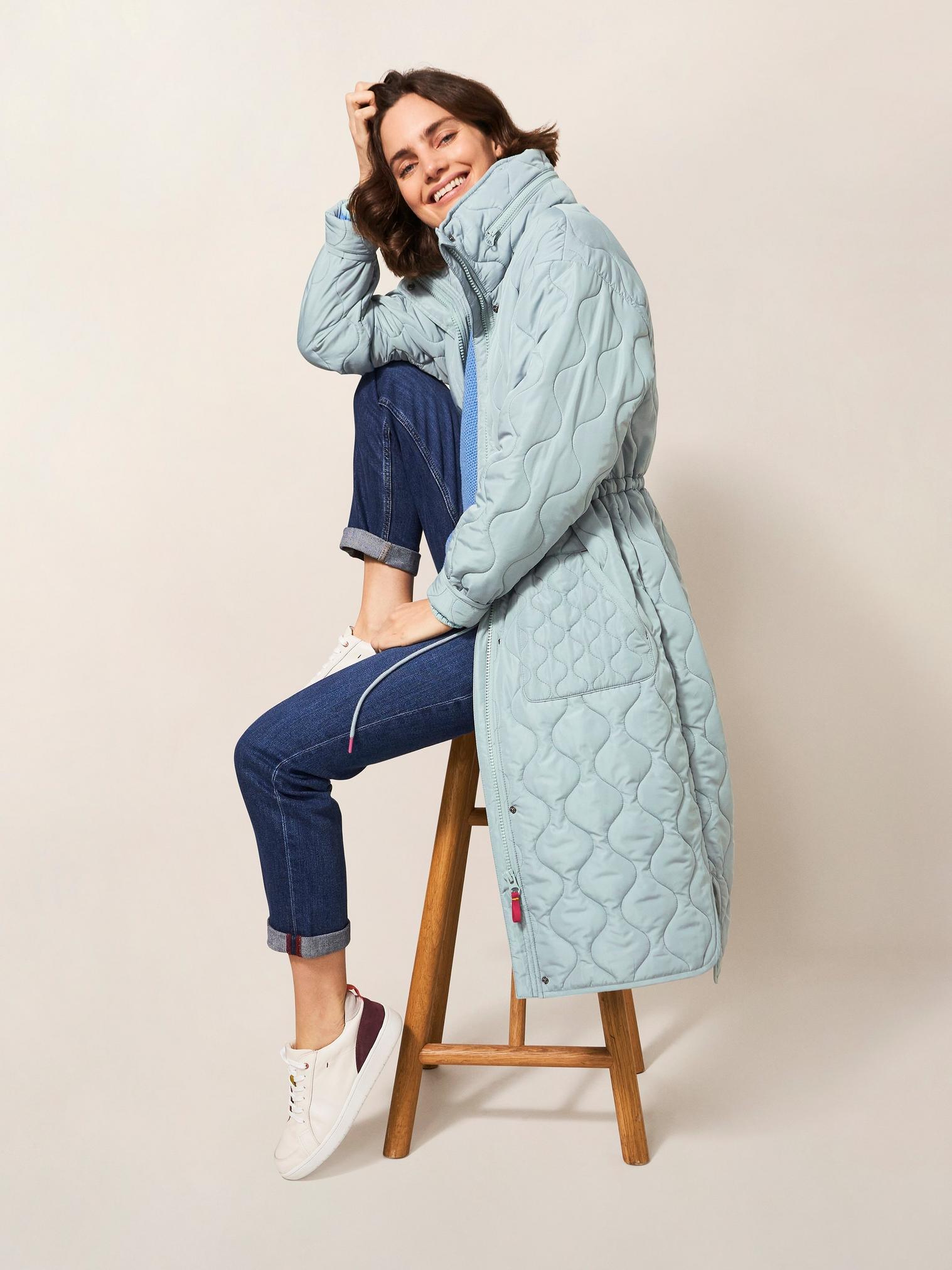 Maddison Quilted Coat in MID BLUE - LIFESTYLE