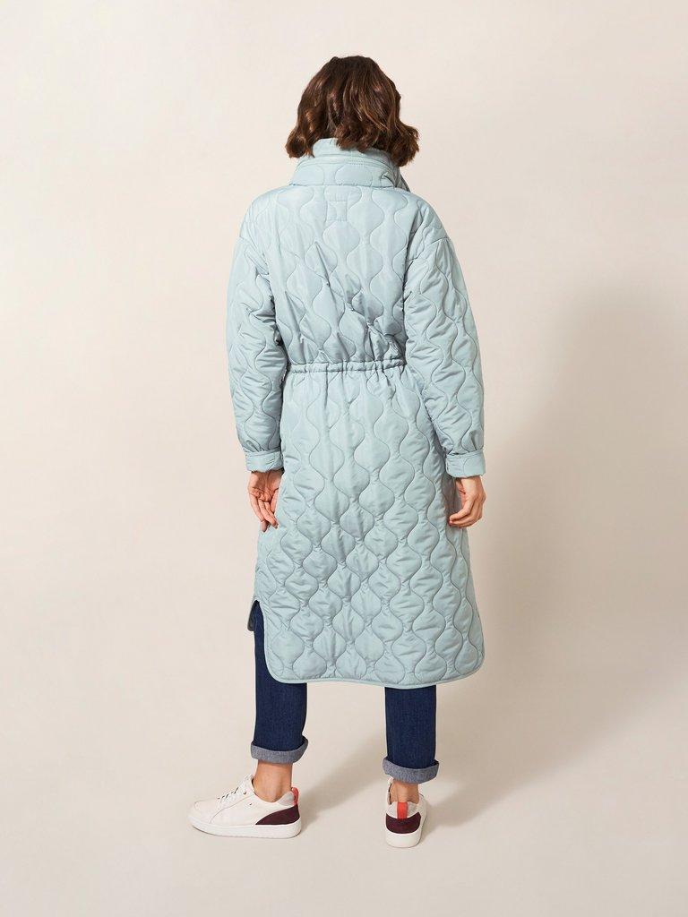 Maddison Quilted Coat in MID BLUE - MODEL BACK