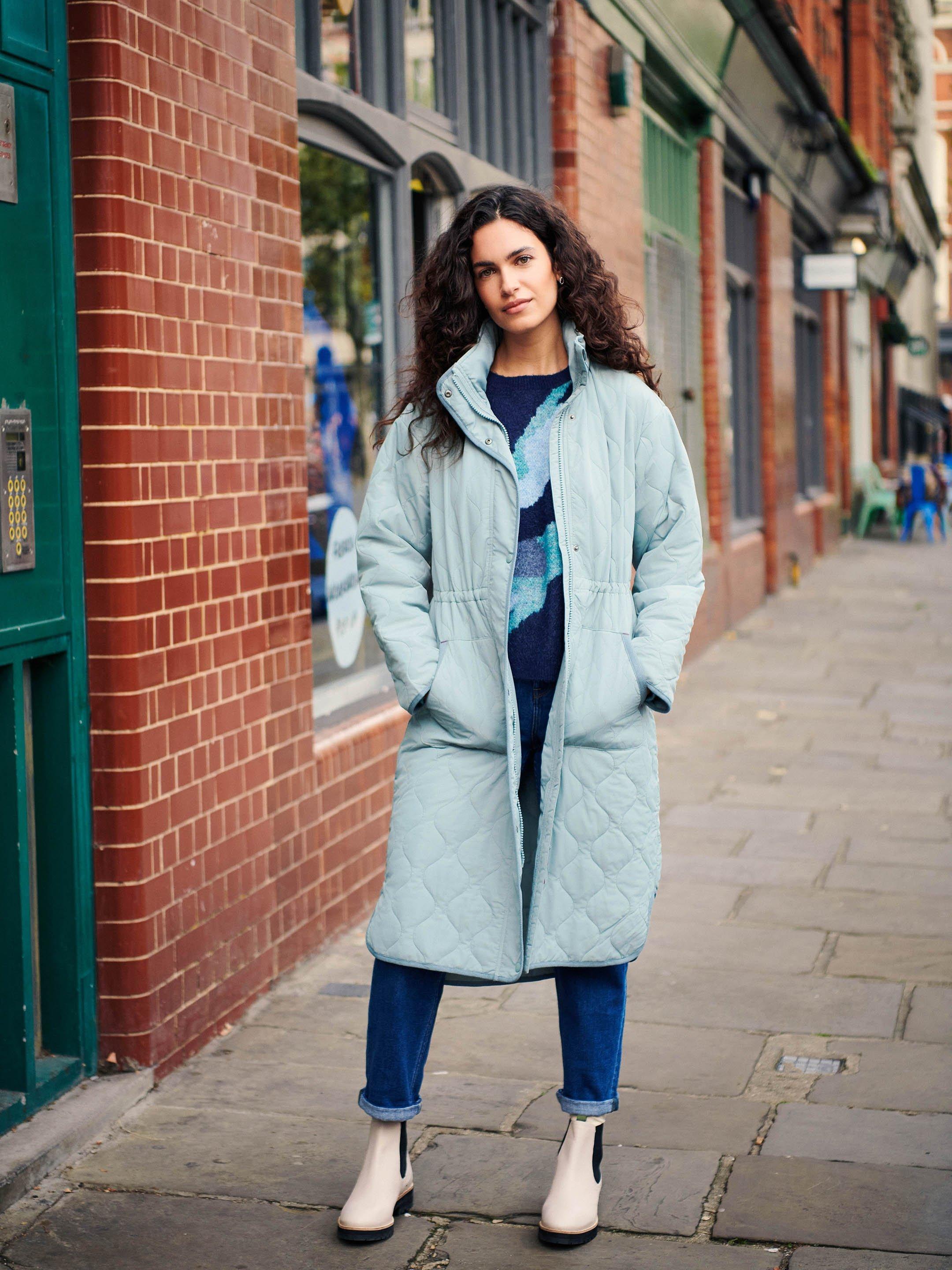 Maddison Quilted Coat in MID BLUE - MIXED