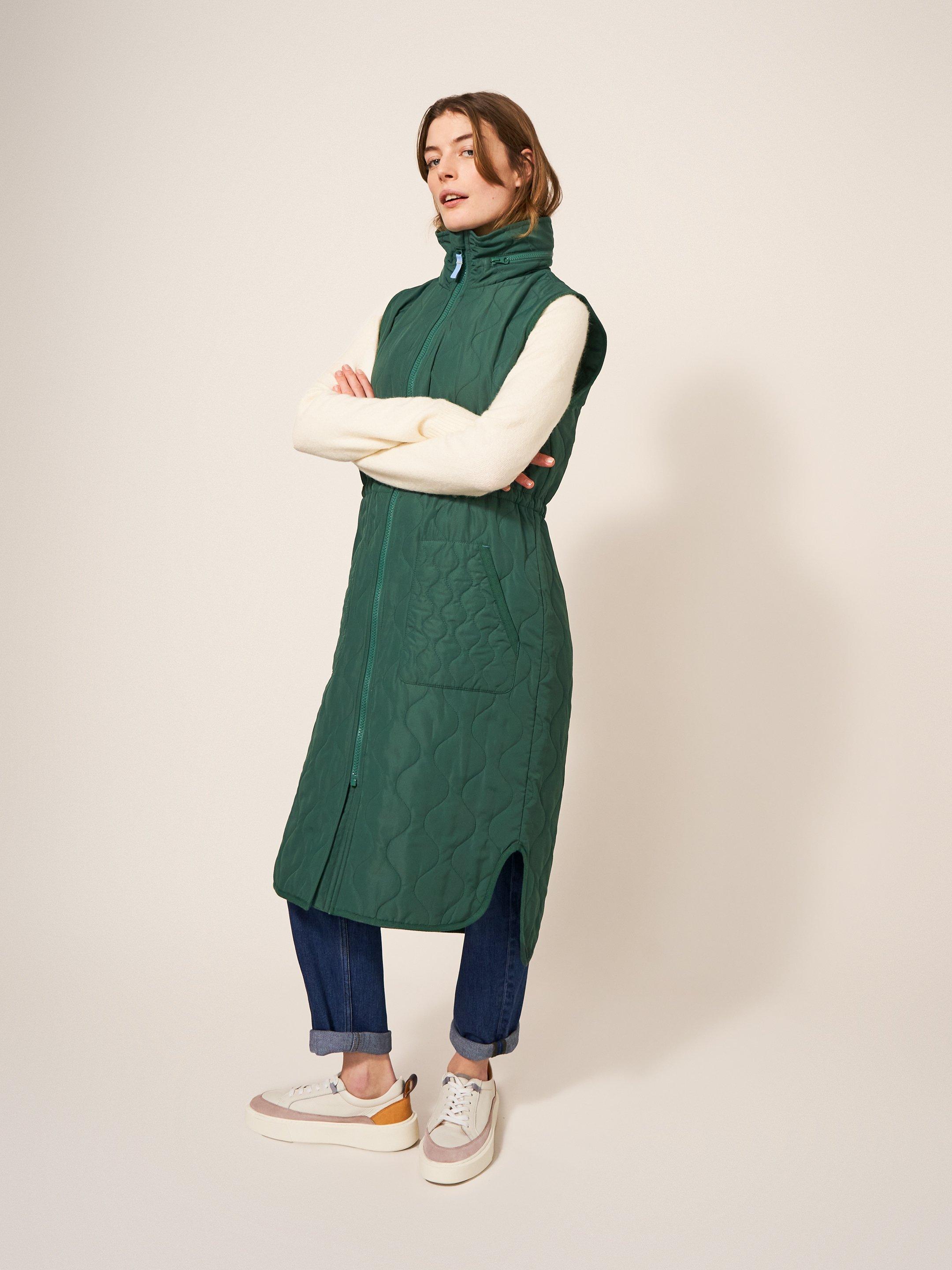 Maddison Quilted Gilet in MID GREEN - MODEL FRONT