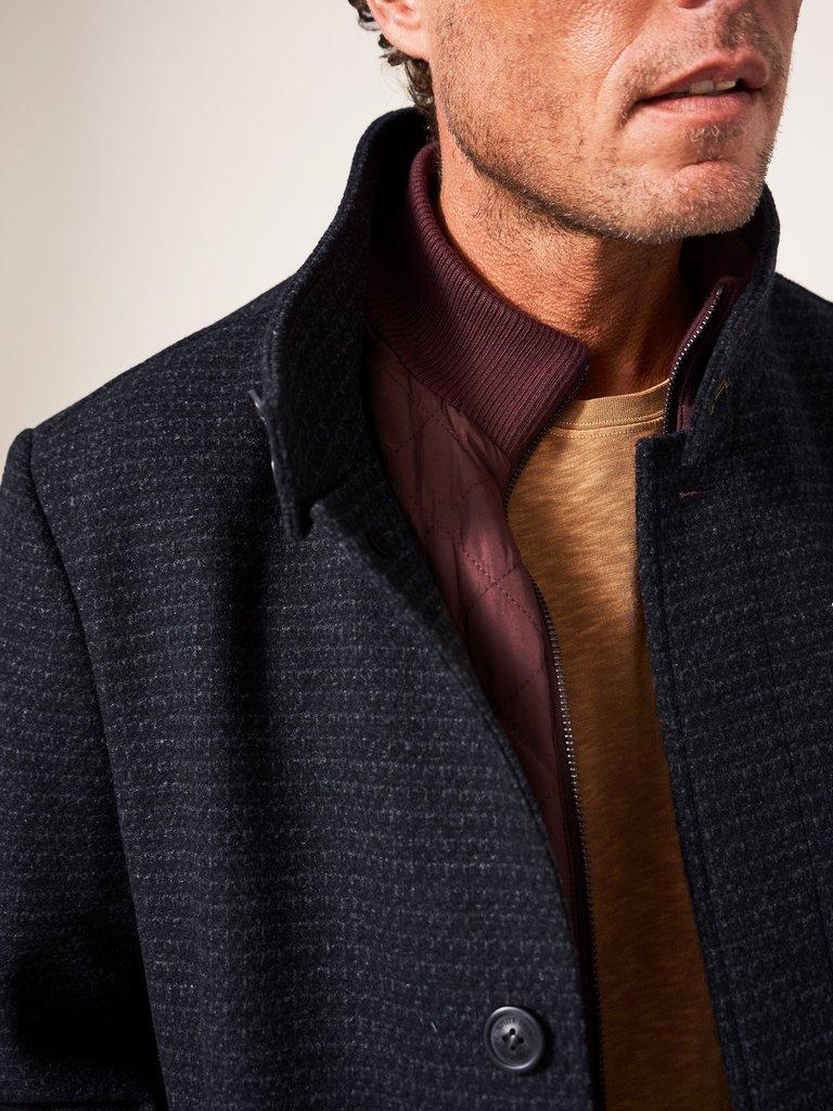 Lincoln Wool Funnel Coat in MID GREY - MODEL FRONT