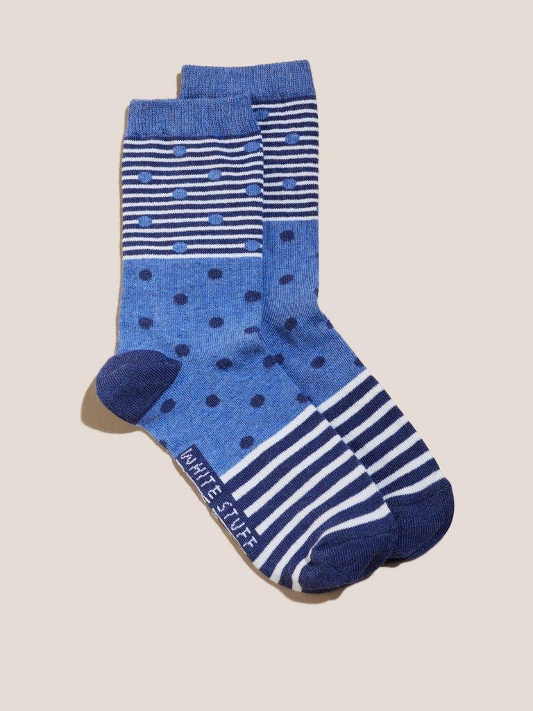 Spot Stripe Socks in NAVY MULTI - FLAT FRONT