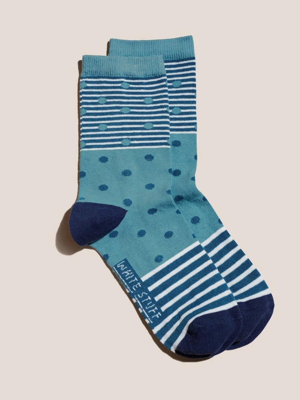 Spot Stripe Socks in TEAL MLT - FLAT FRONT