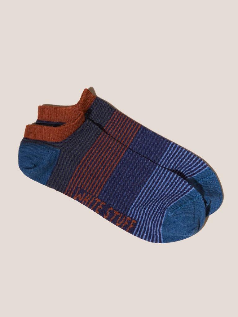 Multi Stripe Trainer Socks in BLUE MLT - MODEL FRONT