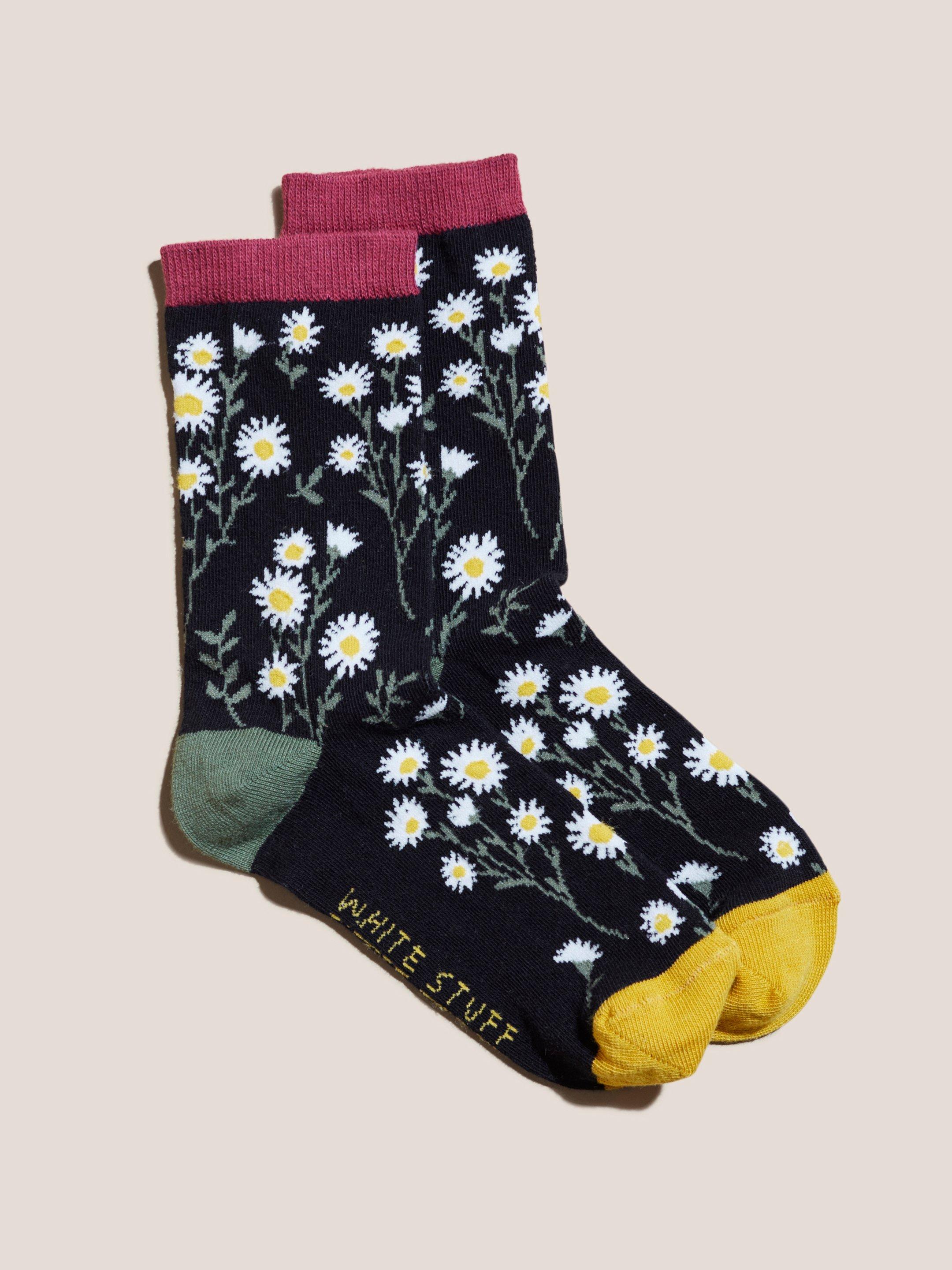 Spring Flower Socks in BLK MLT - FLAT FRONT
