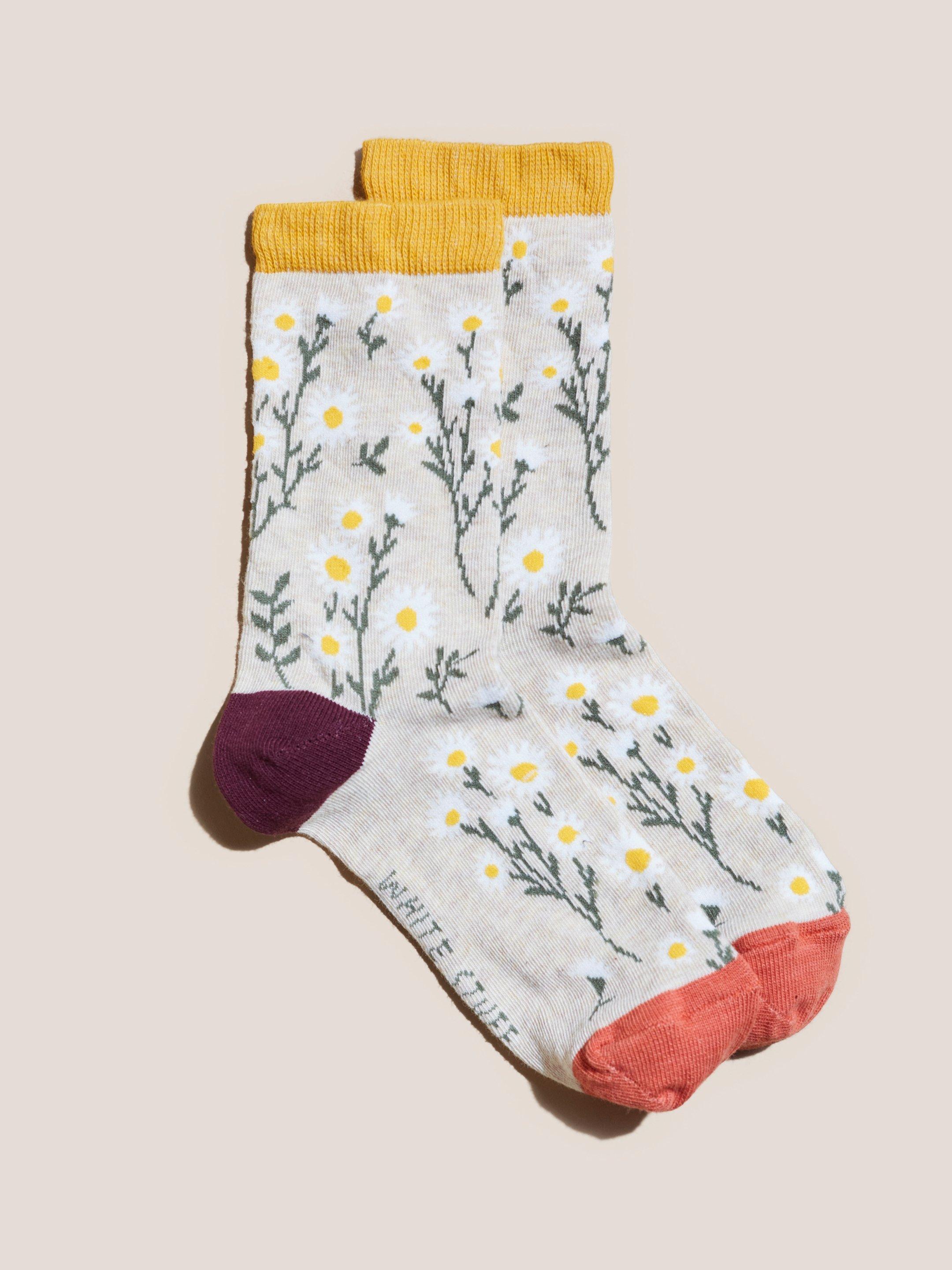 Spring Flower Socks in NAT MLT - FLAT FRONT