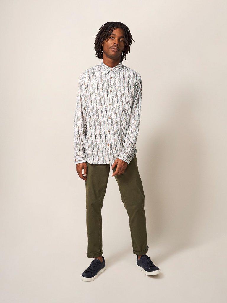 Warrick Abstract Printed Shirt in NAT MLT - MODEL FRONT
