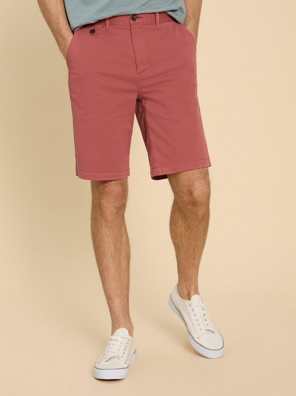 Sutton Organic Chino Short in DEEP PINK - MODEL DETAIL