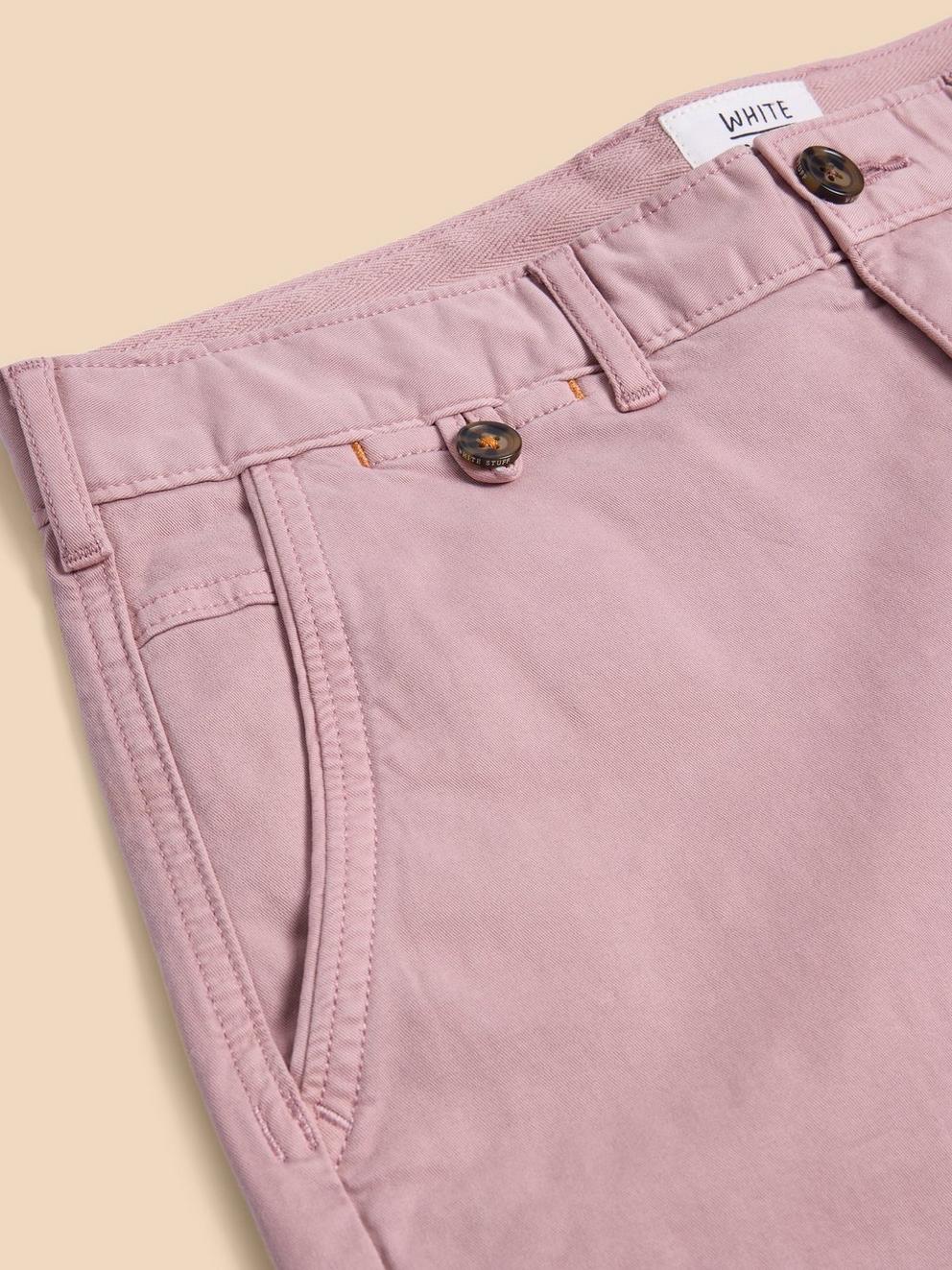 Sutton Organic Chino Short in DUS PINK - FLAT DETAIL