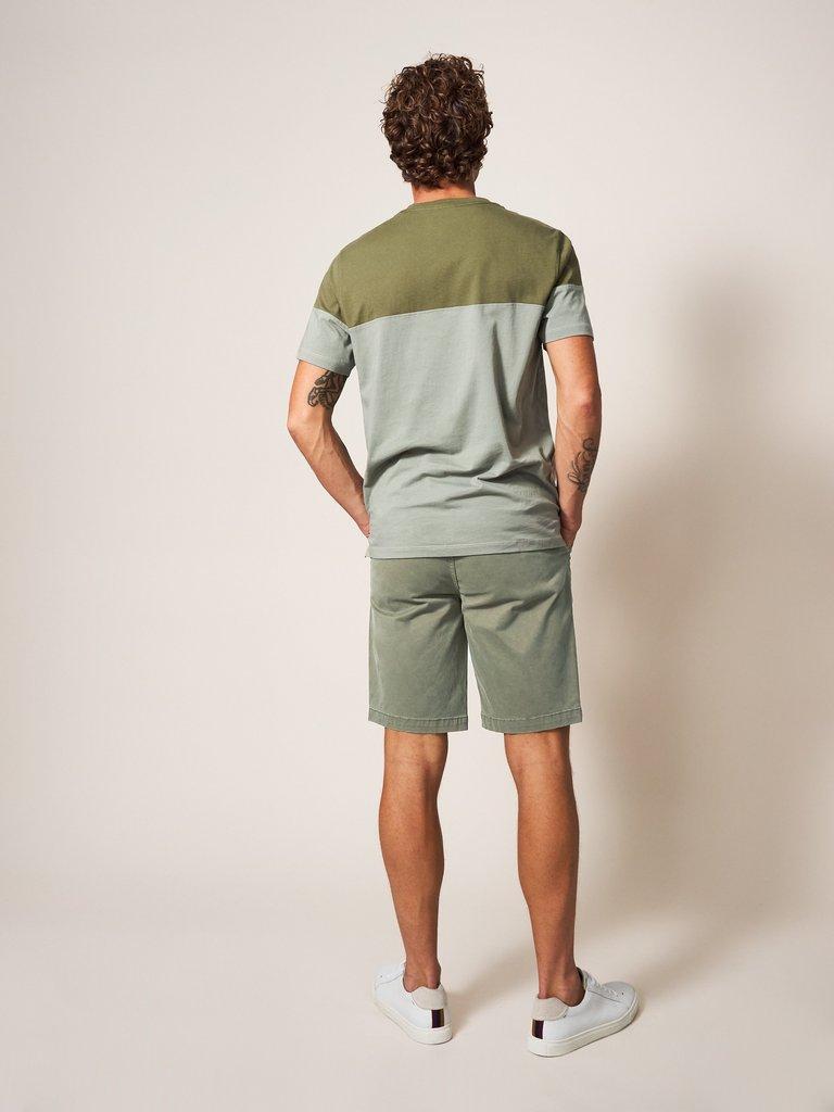 Sutton Organic Chino Short in KHAKI GRN - MODEL BACK