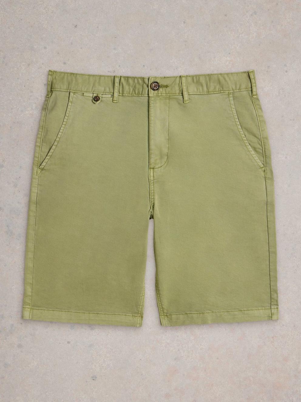 Sutton Organic Chino Short in LGT GREEN - FLAT FRONT